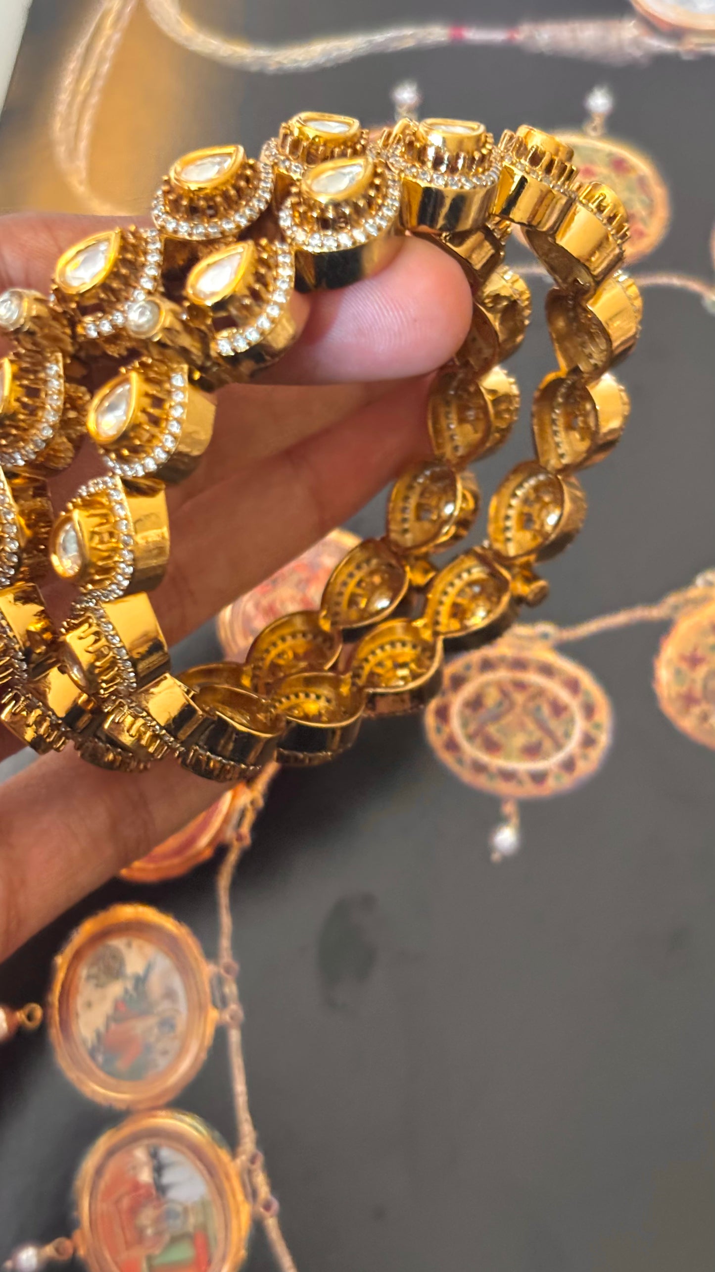 Drop shape diamond detailing polki bangles