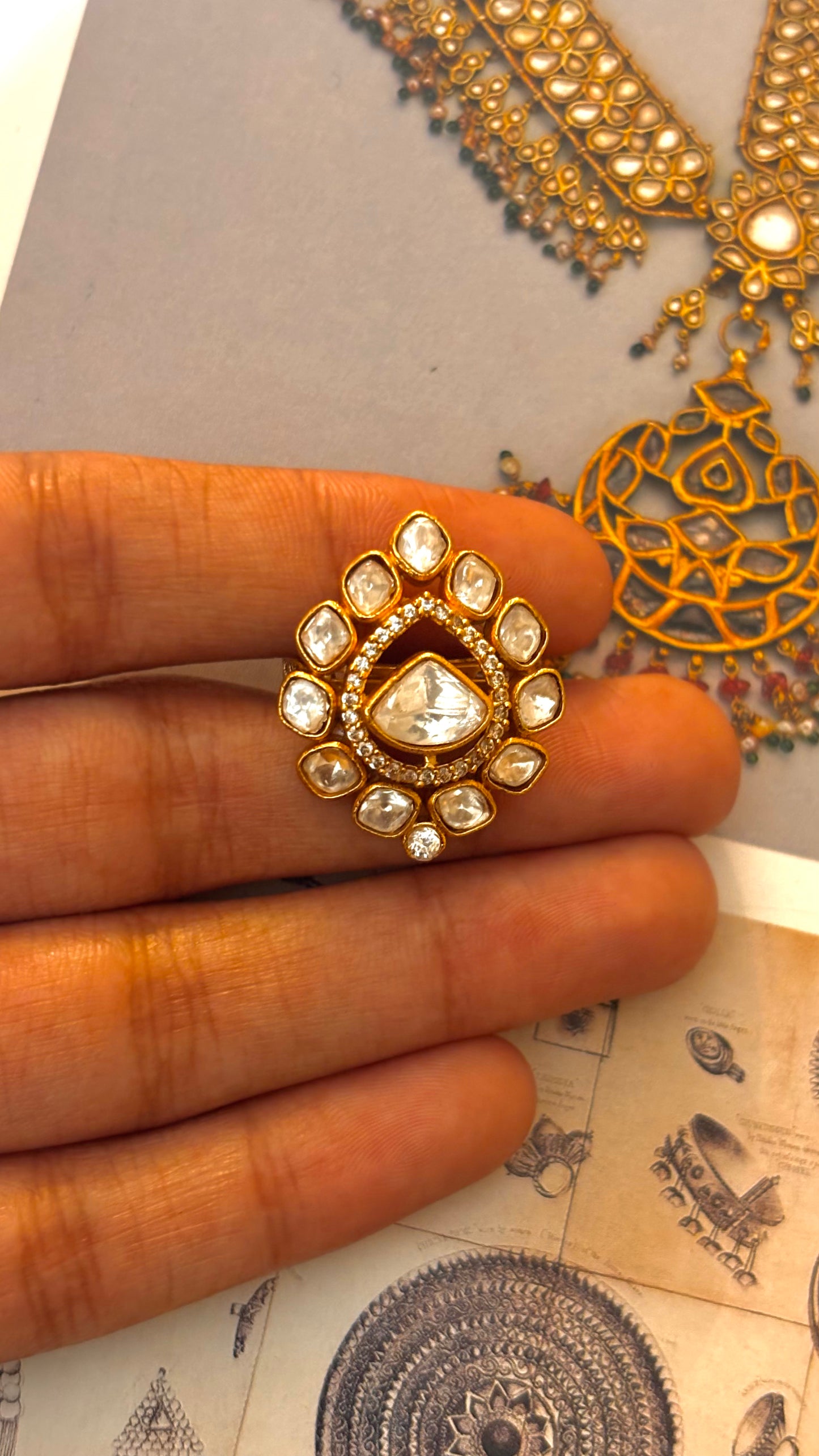 Uncut polki Madhubani Ring