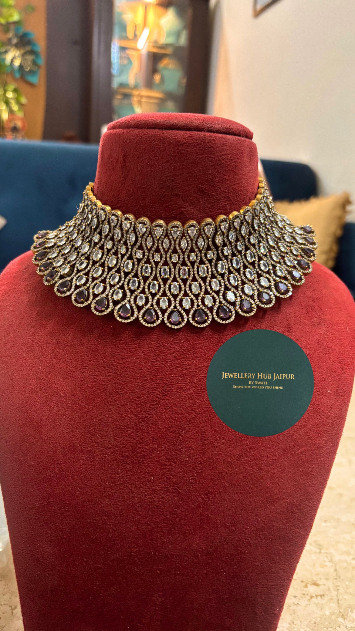 Risha Wine doublet and moissanite designer choker set