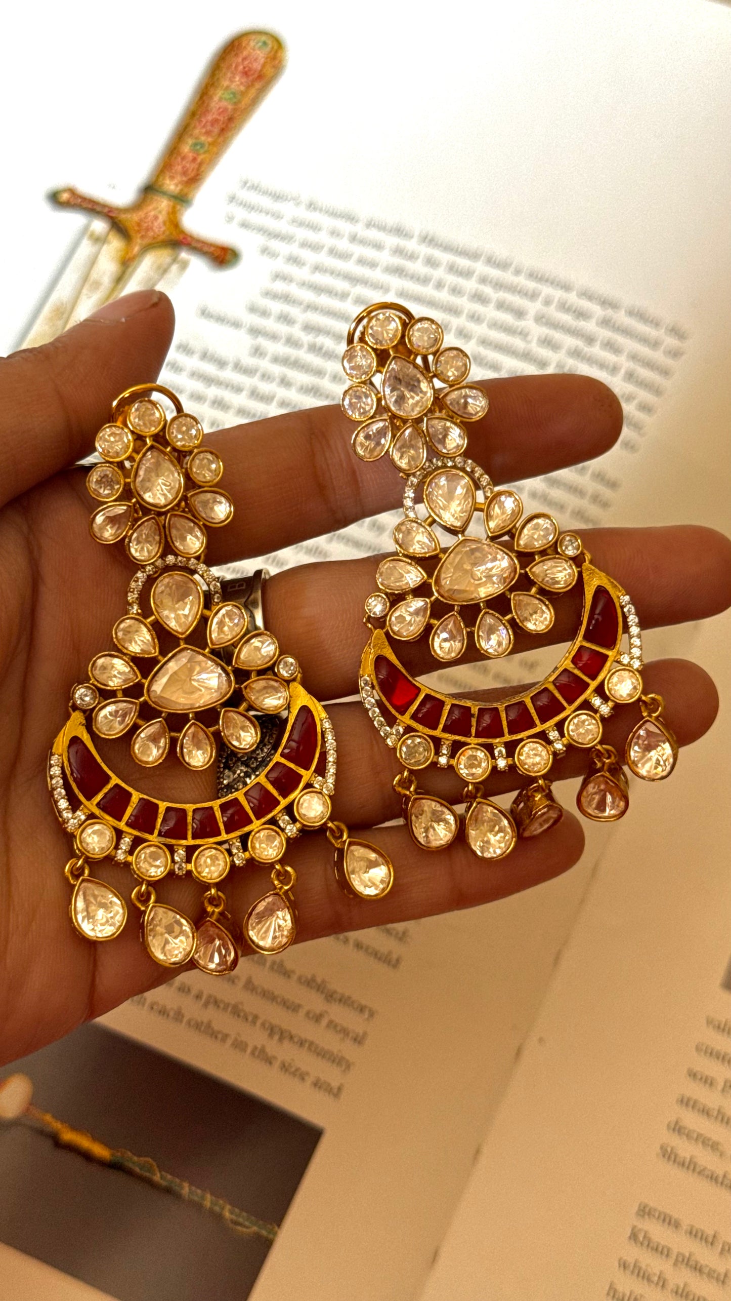 Ruby takkar work moissanite chandbali