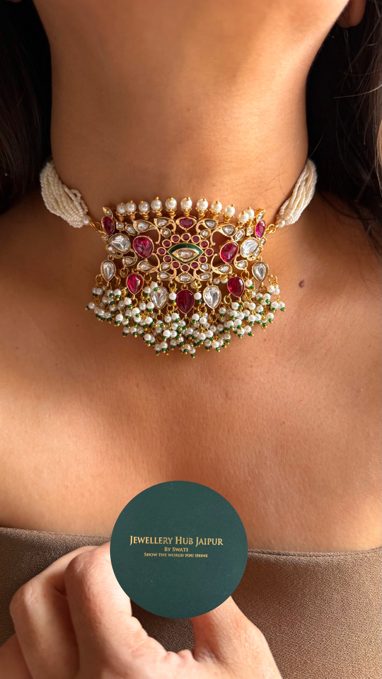 Minimalist Rani pink ruby choker Necklace