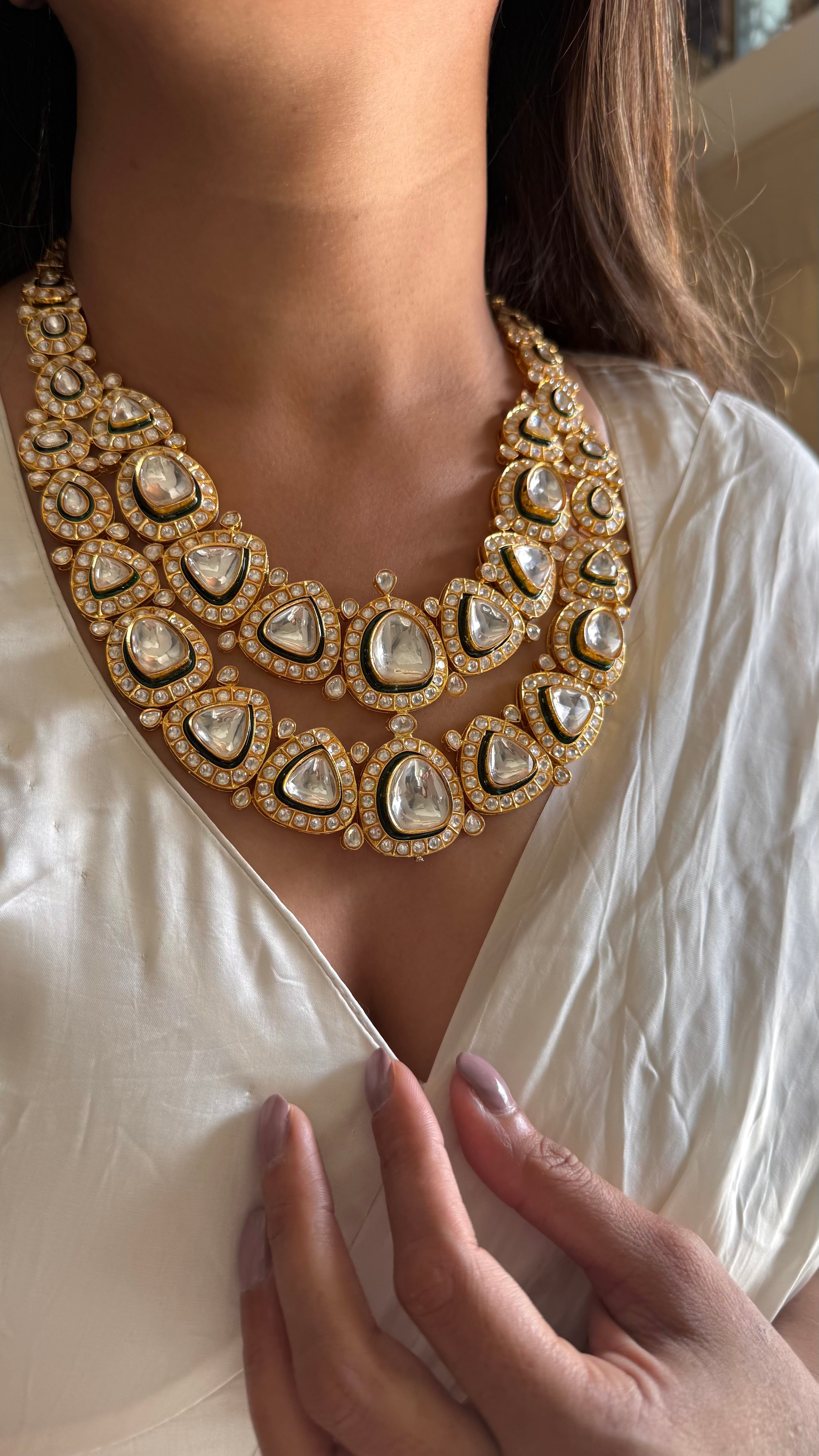 Rajeshwari Maharani Necklace with uncut polki and meenakari