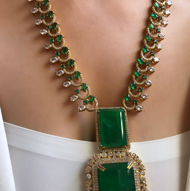 Emerald doublet designer necklace