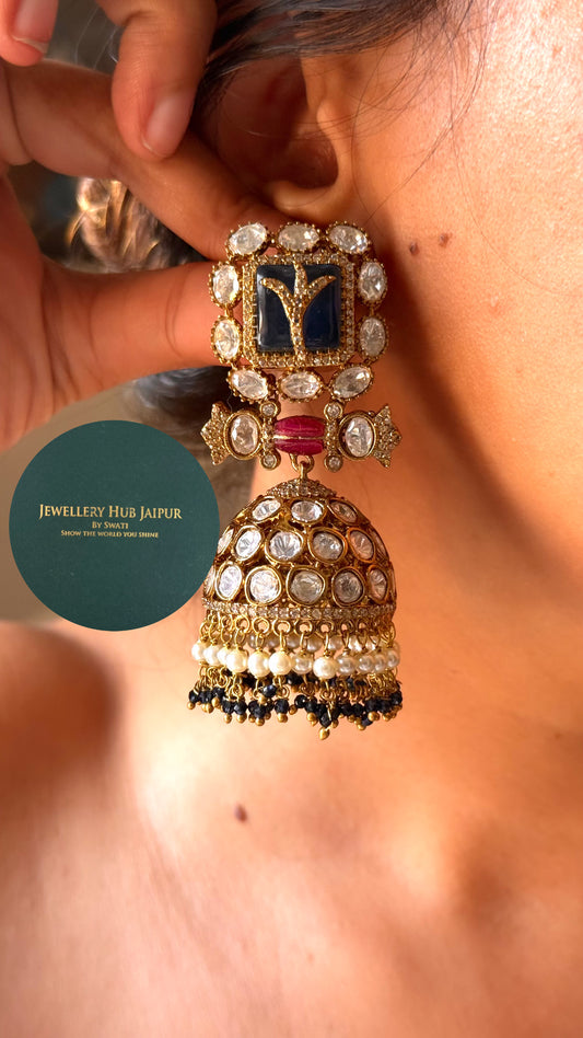 Sapphire doublet & ruby moissanite polki jhumka
