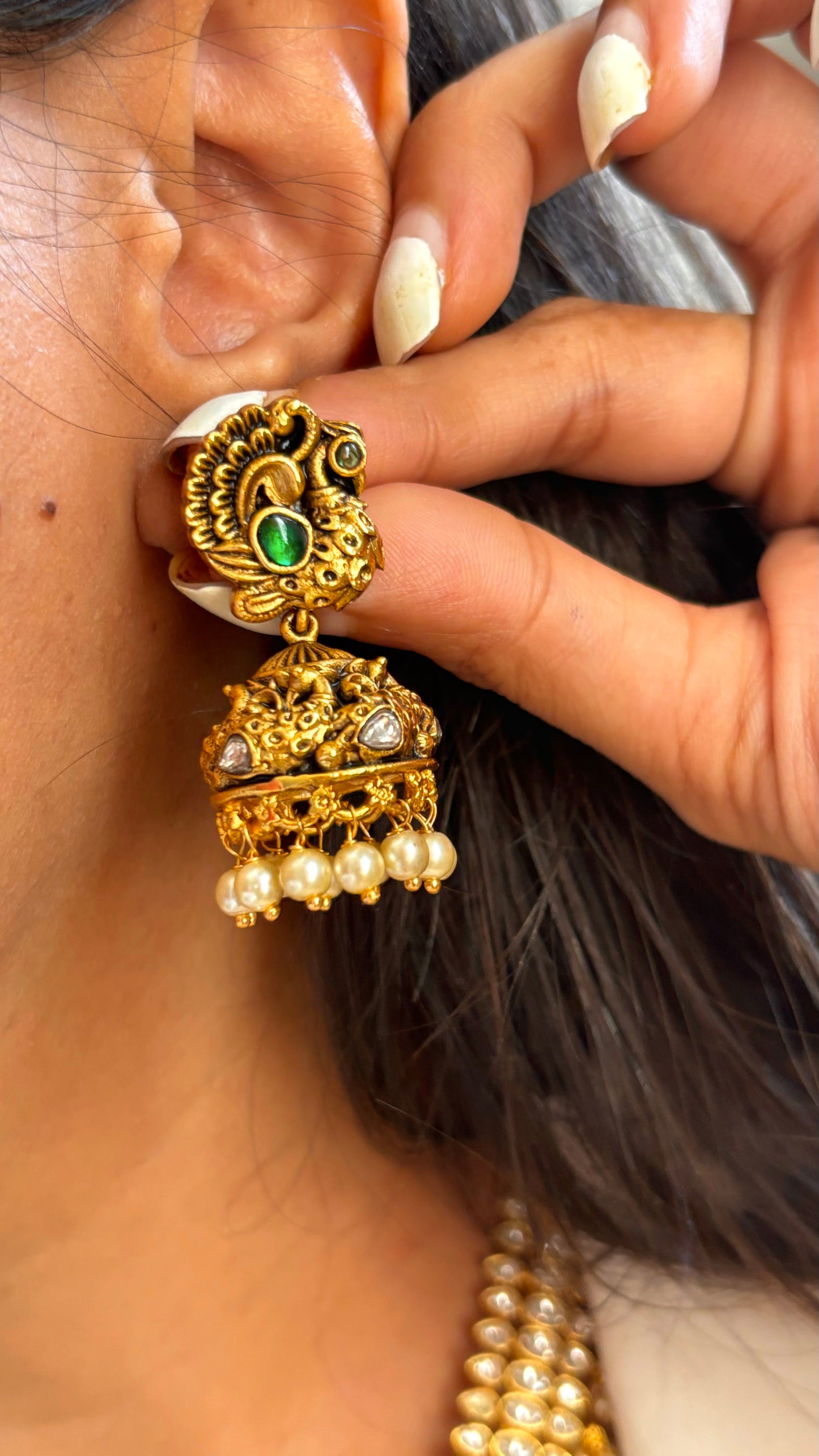 Emerald black meenakari Peacock polki collar necklace set