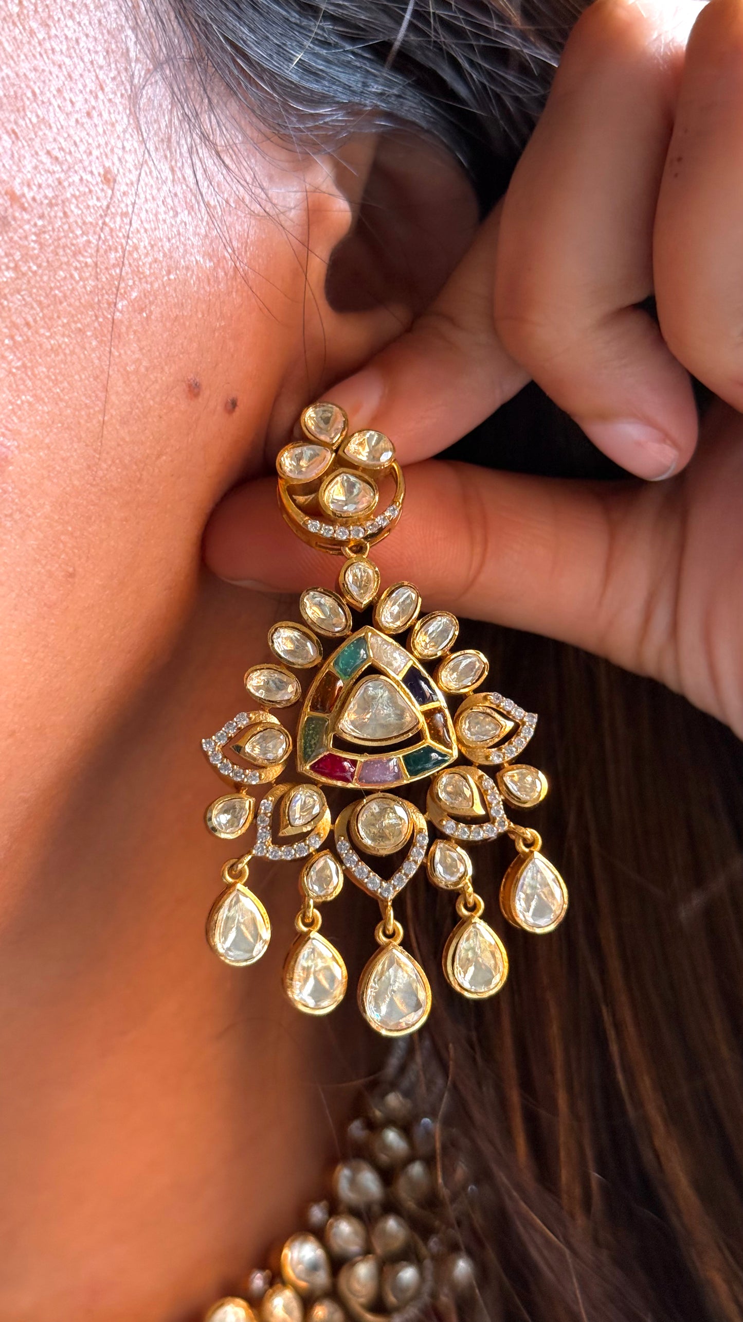 LV shade Polki Navratna Moissanite Necklace