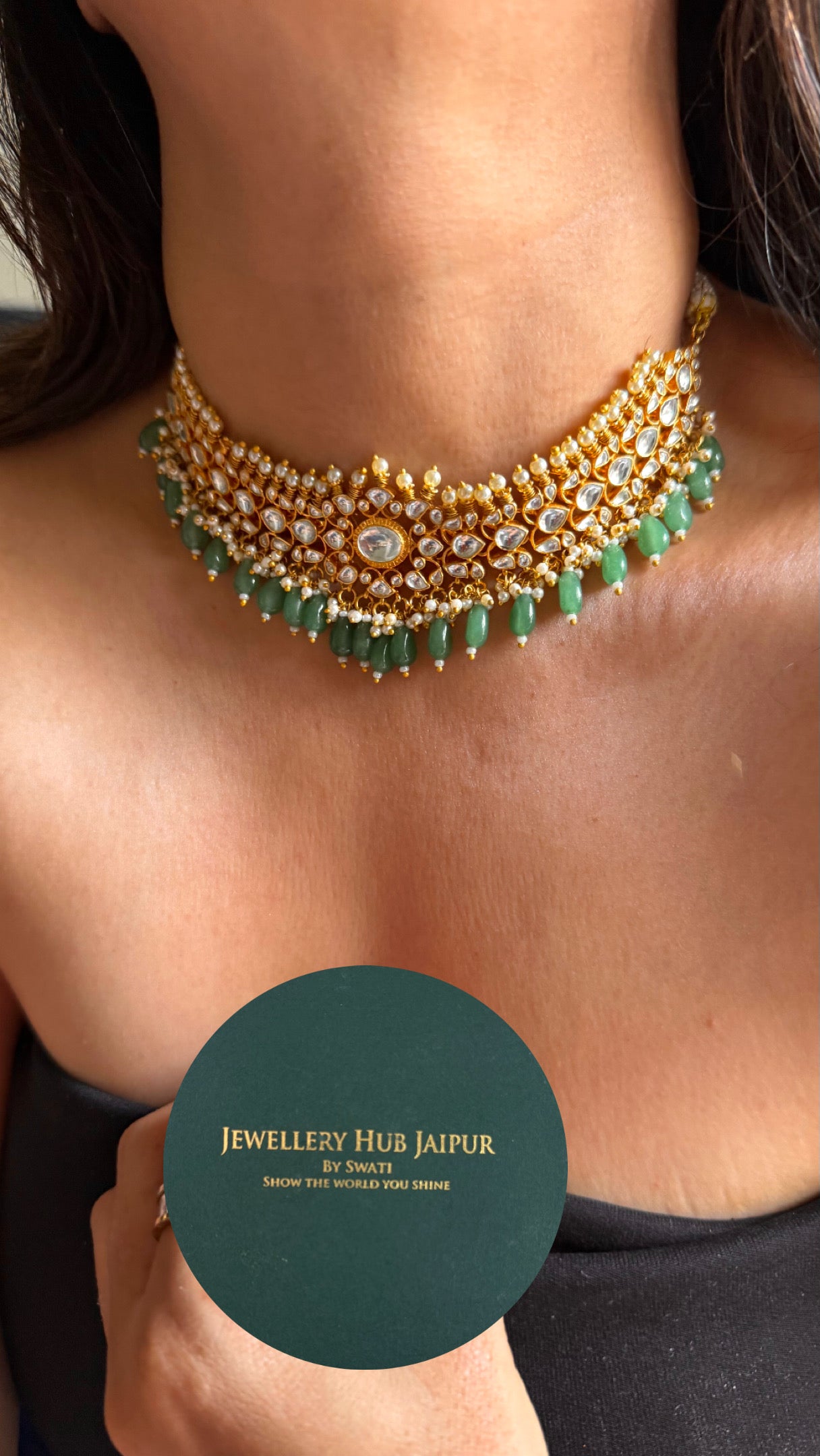 Real paachi kundan with emerald drop choker