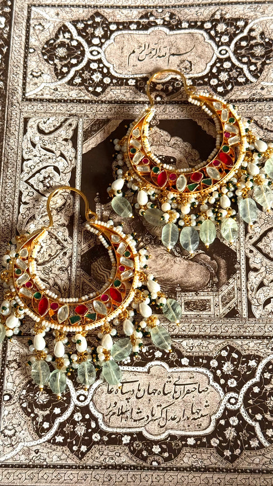 Paachi rani pink & emerald rajwada earrings with mint drop