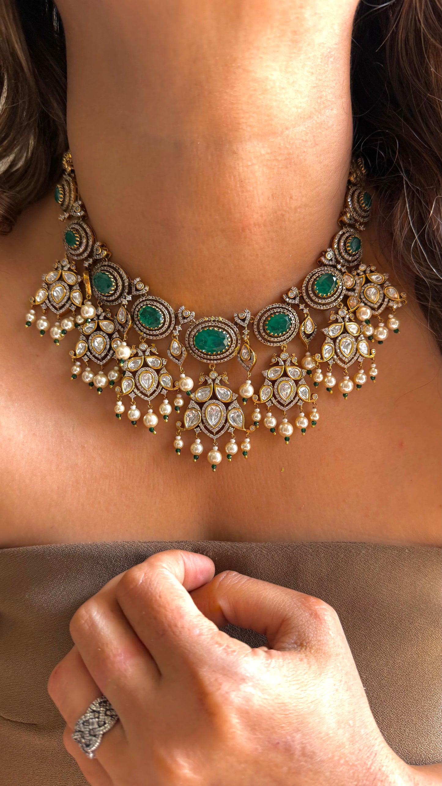 Emerald Victorian Polki Combo set