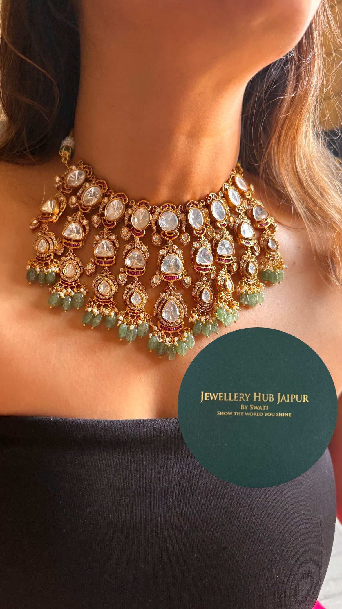 Uncut polki choker with Rani haar bridal combo