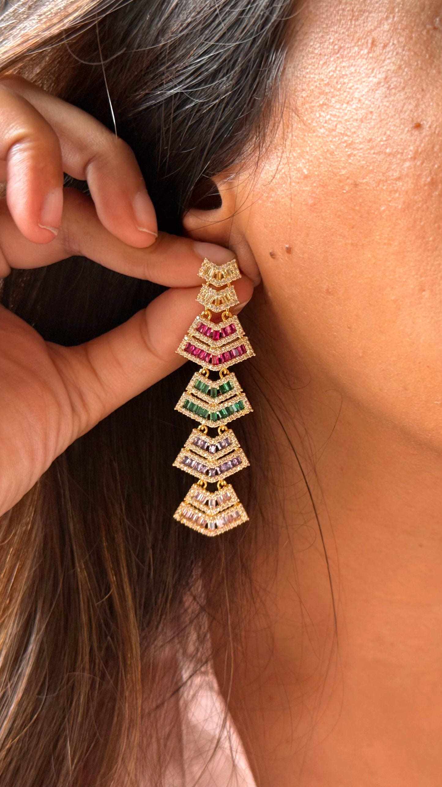 Multi-Gemstone Graduated Pyramid Earrings