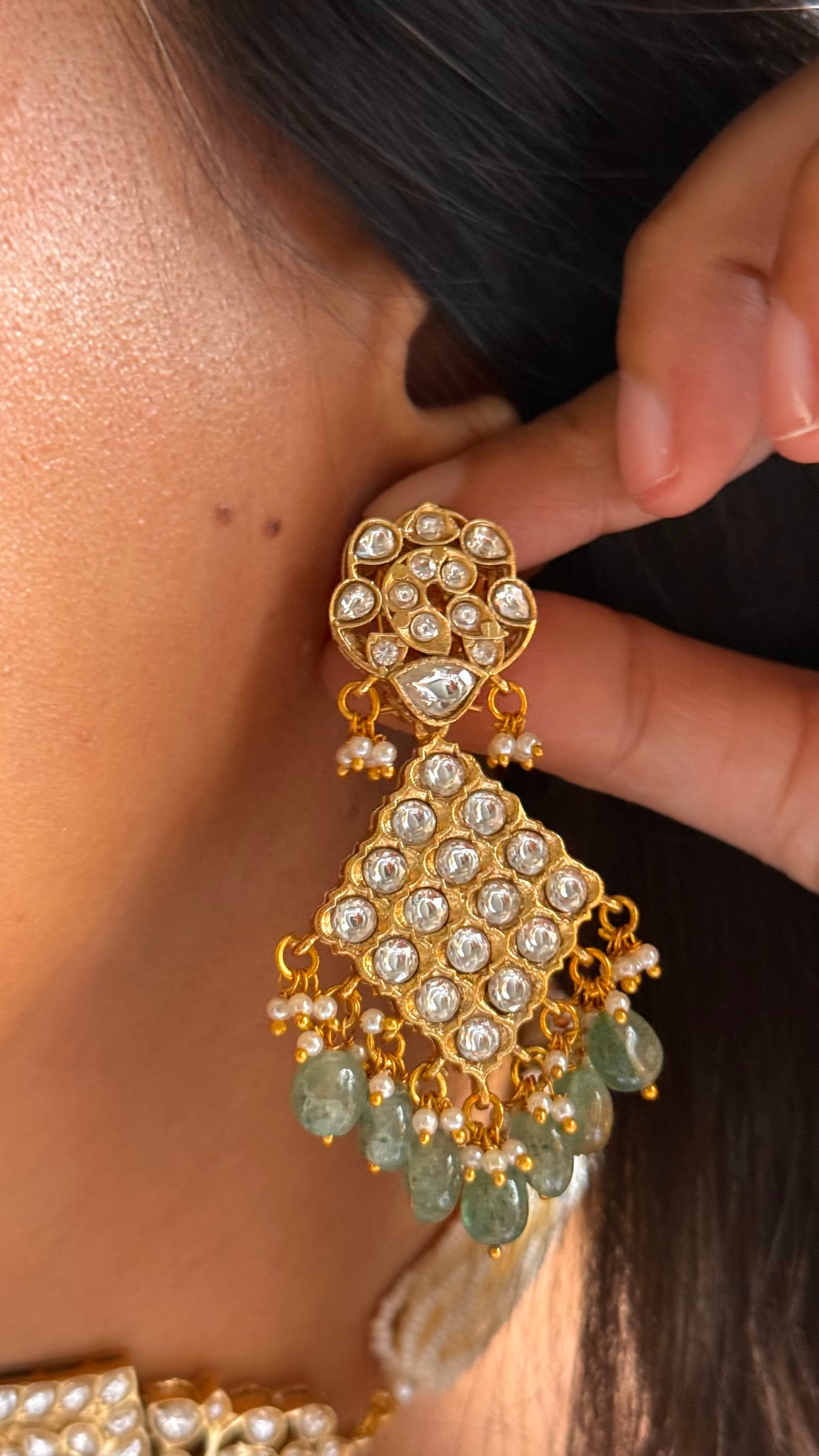 Paachi Kundan Jadaau with mint drops  thread choker necklace