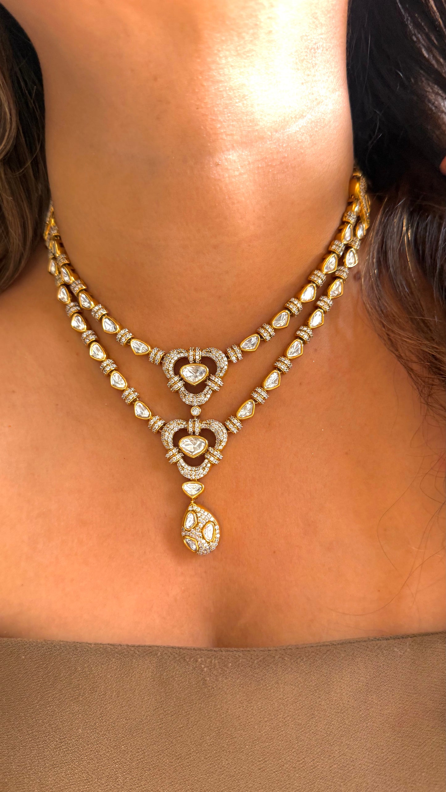Dual line design designer Polki necklace