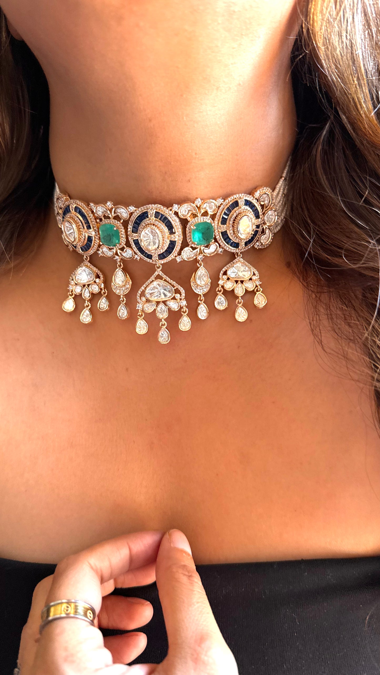 Sapphire & Mint doublet Polki Necklace
