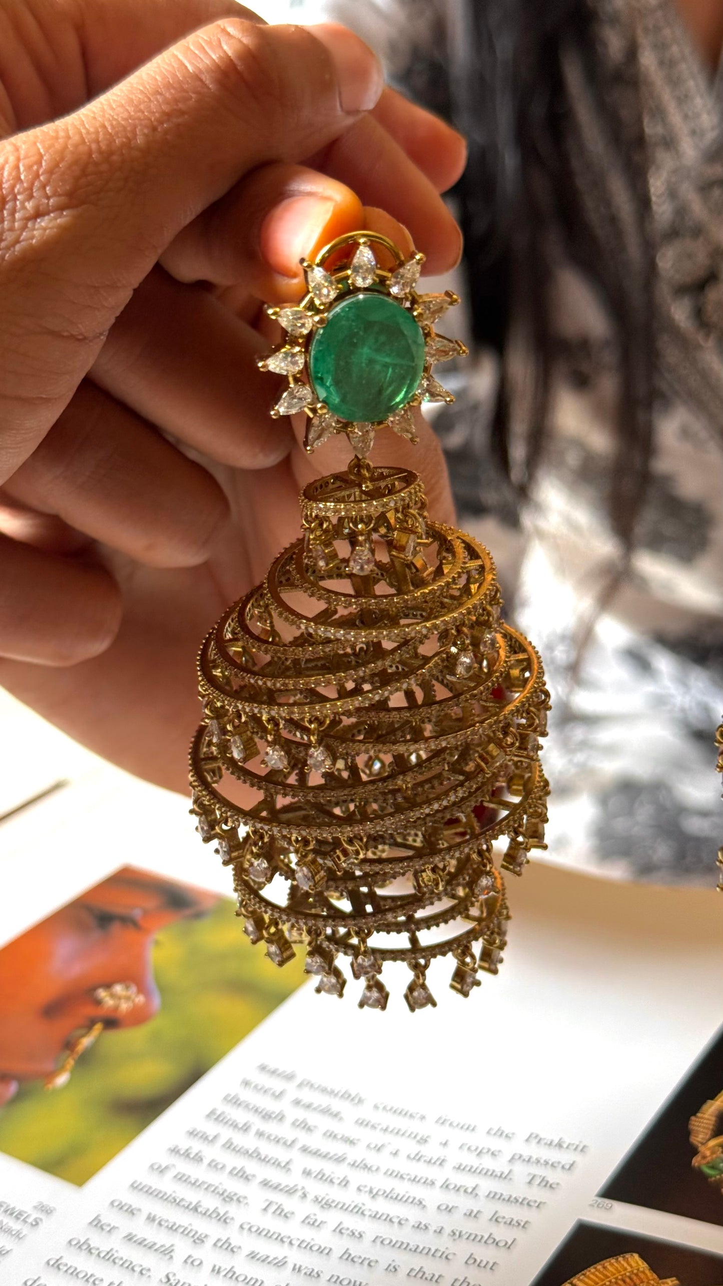 Emerald rain drop designer cocktail danglers