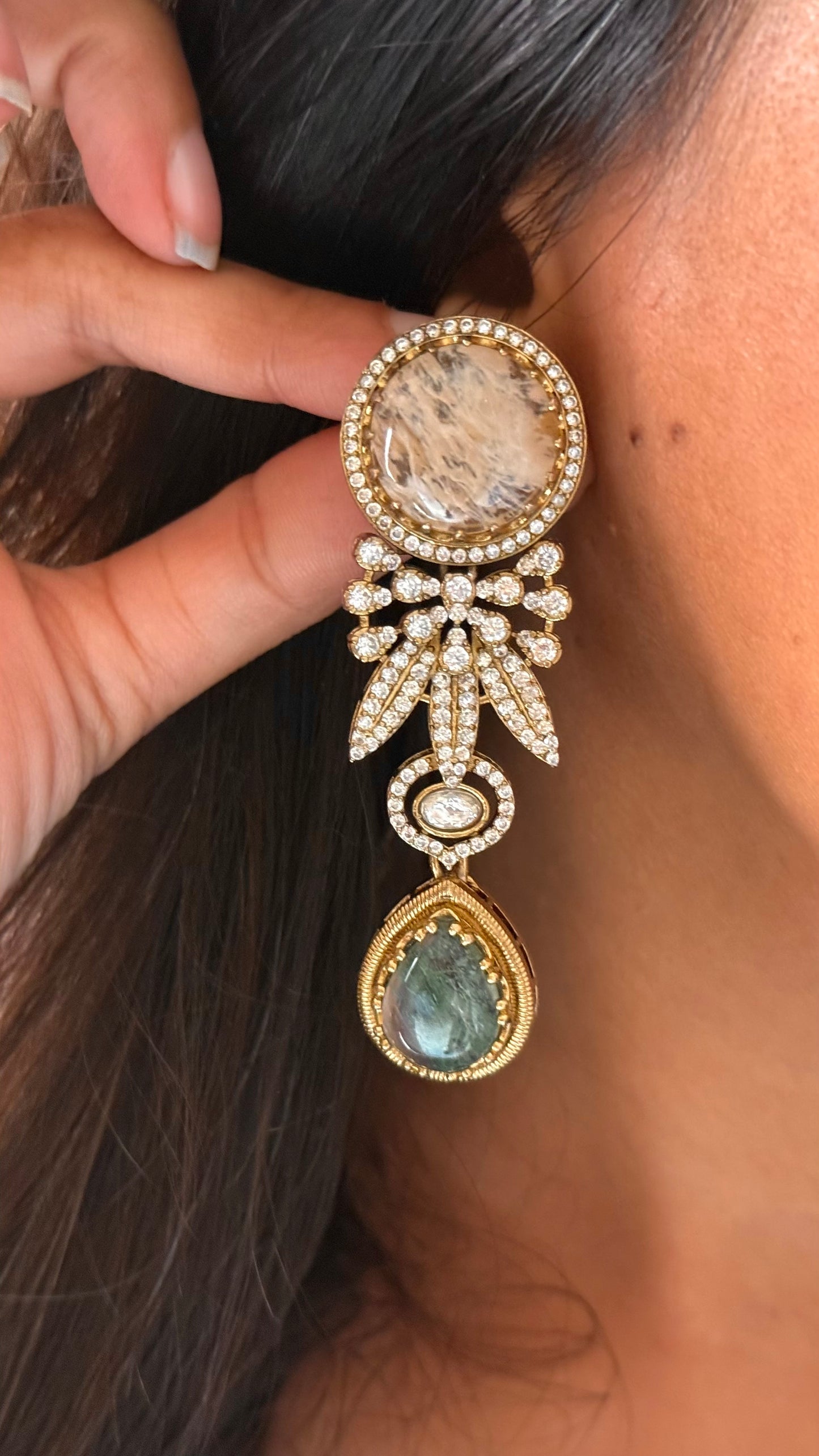 Sabya inspired cocktail real stone navratna earrings