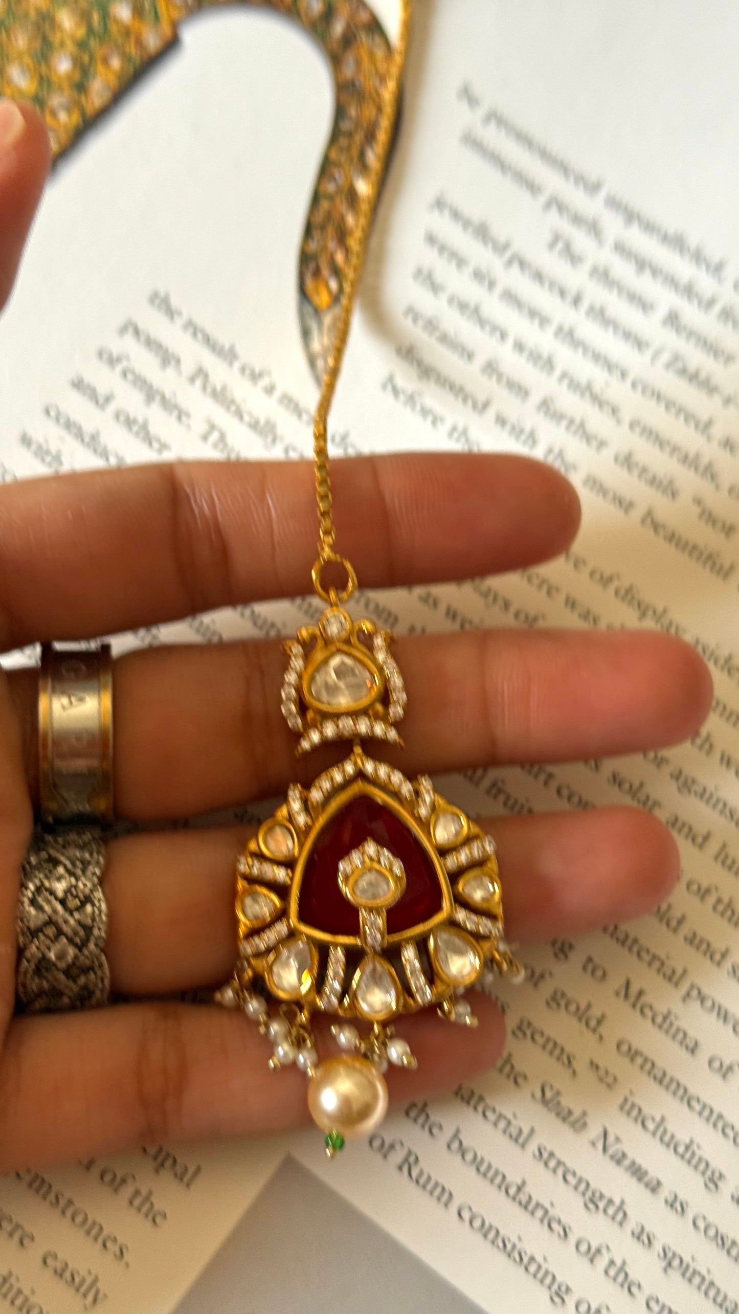 Vintage ruby real moissanite maangtikka