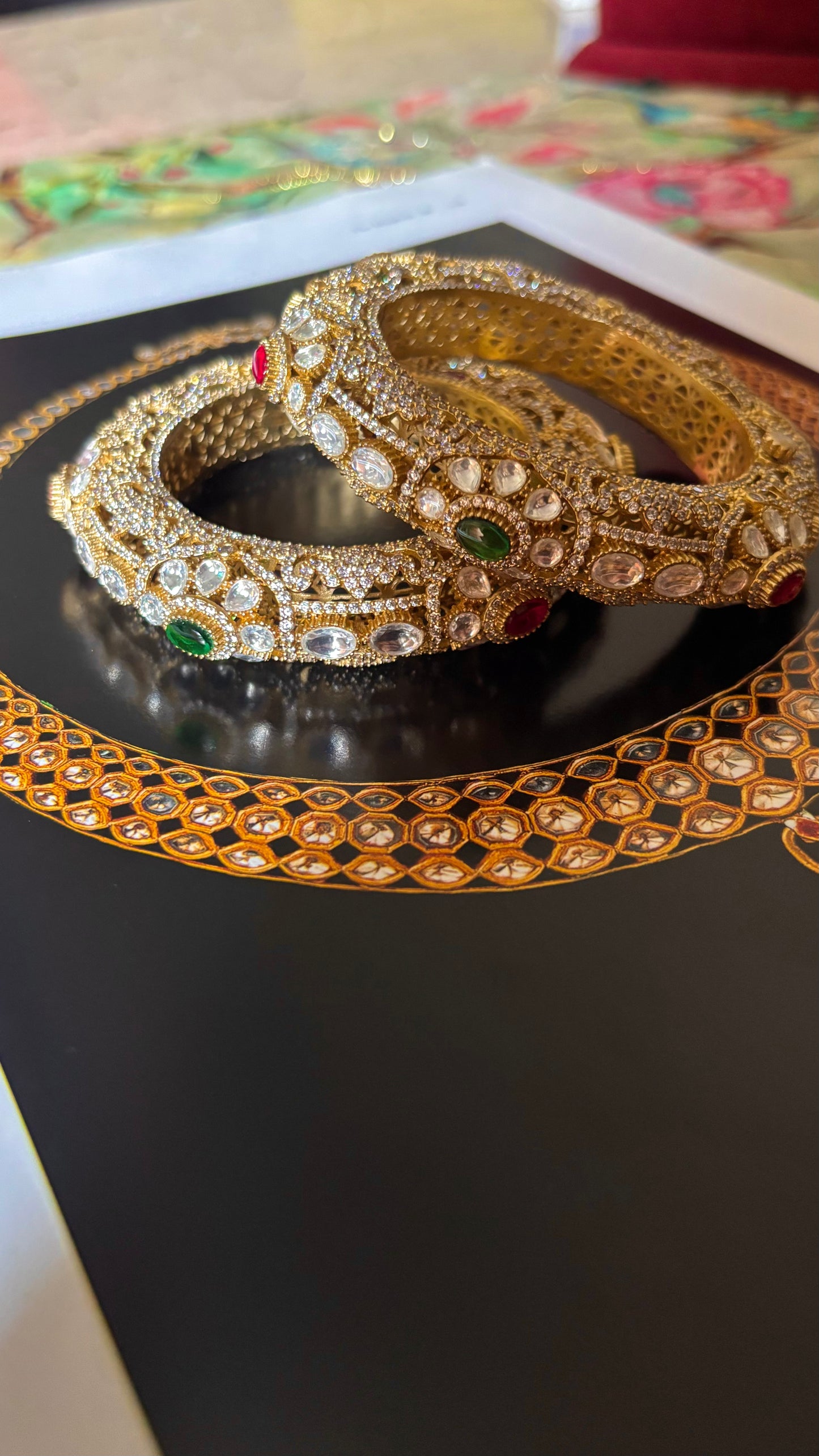 Ruby & emerald real Moissanite polki openable bangles
