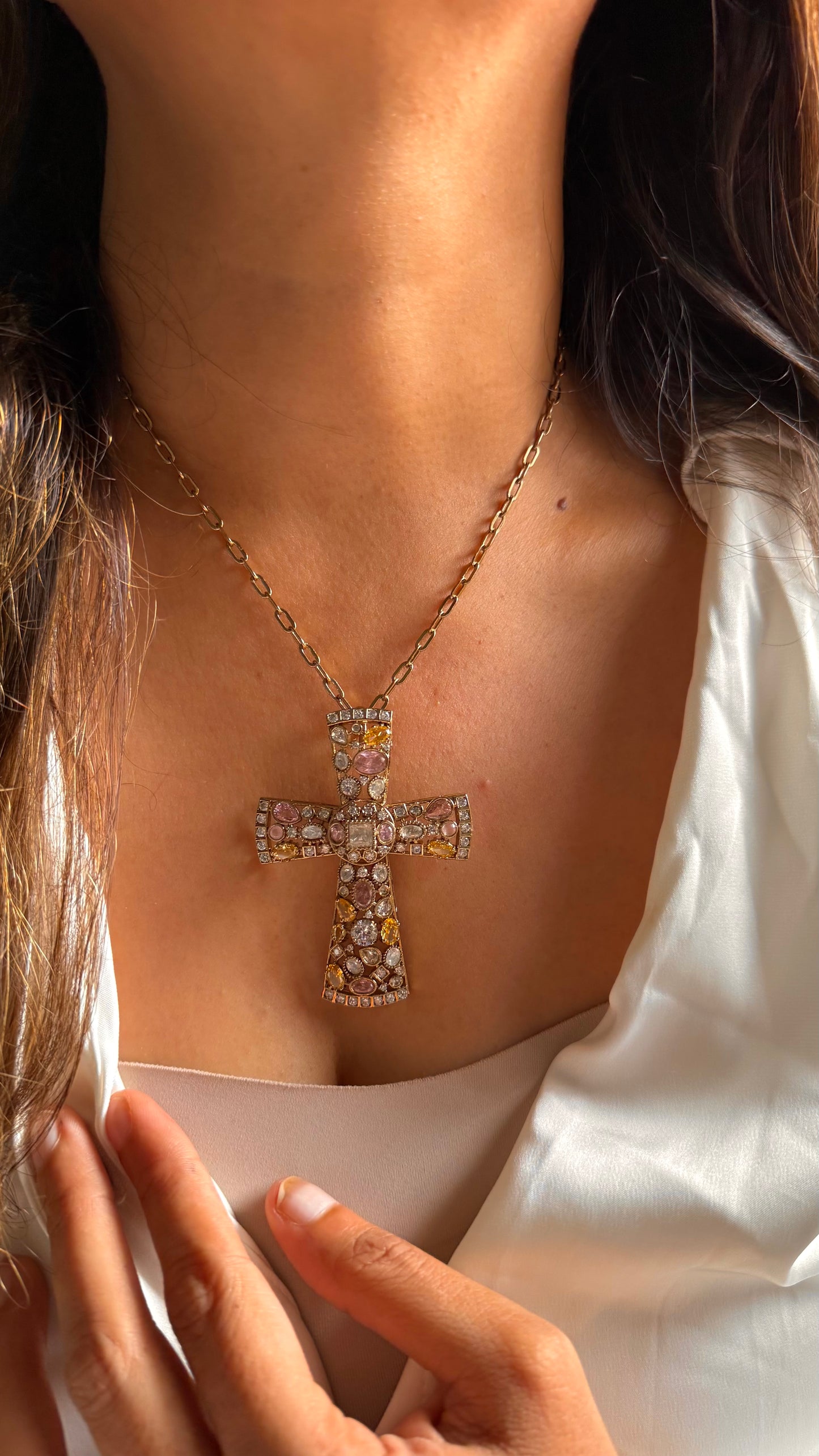 Sabyasachi inspired Rose Quartz & topaz Cross Set