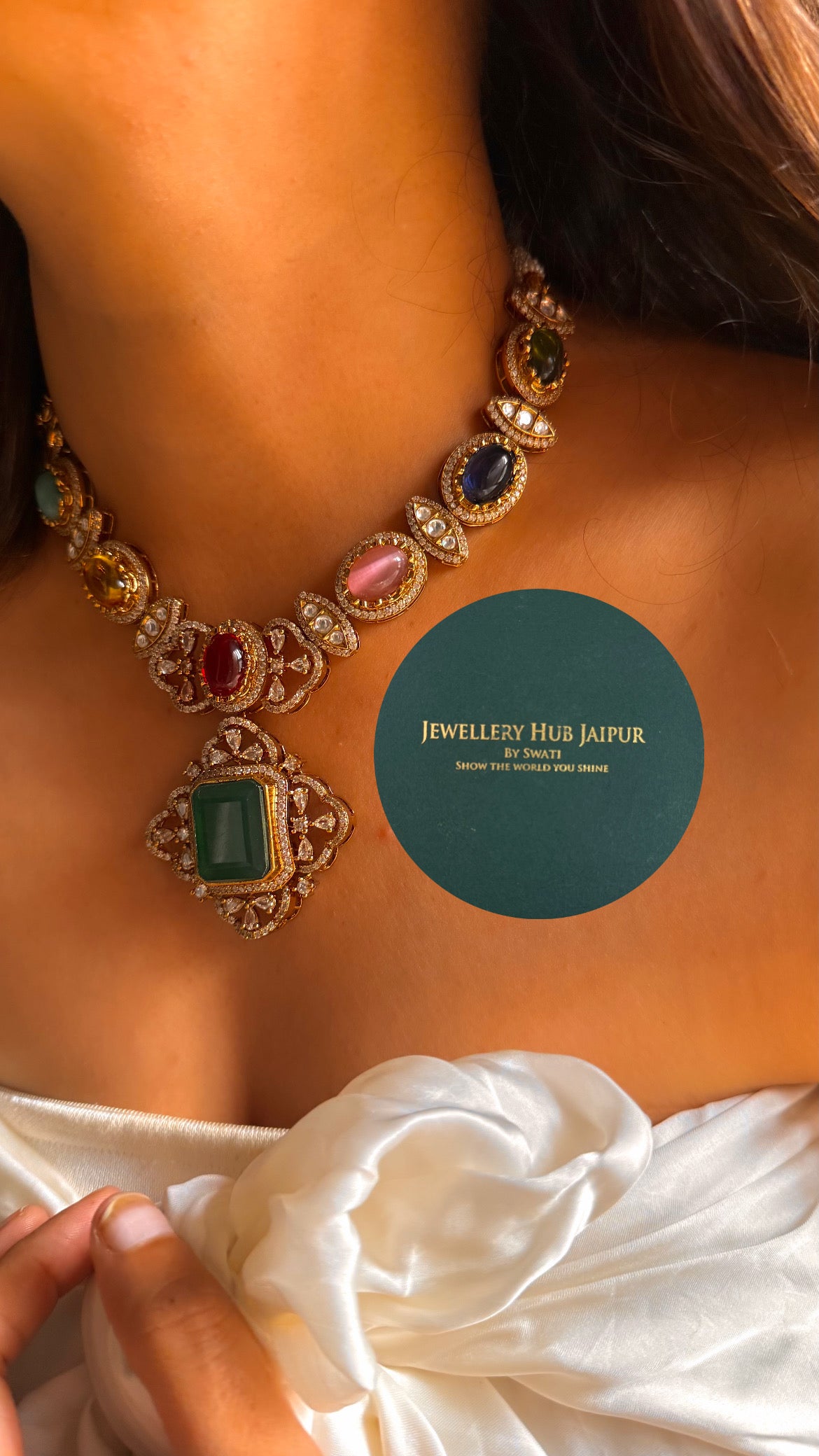 Navratna doublet moissanite cocktail collar set
