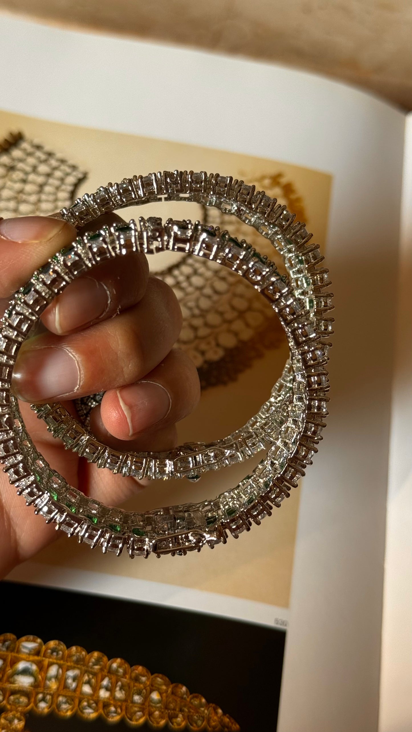Emerald diamond triple line bangles