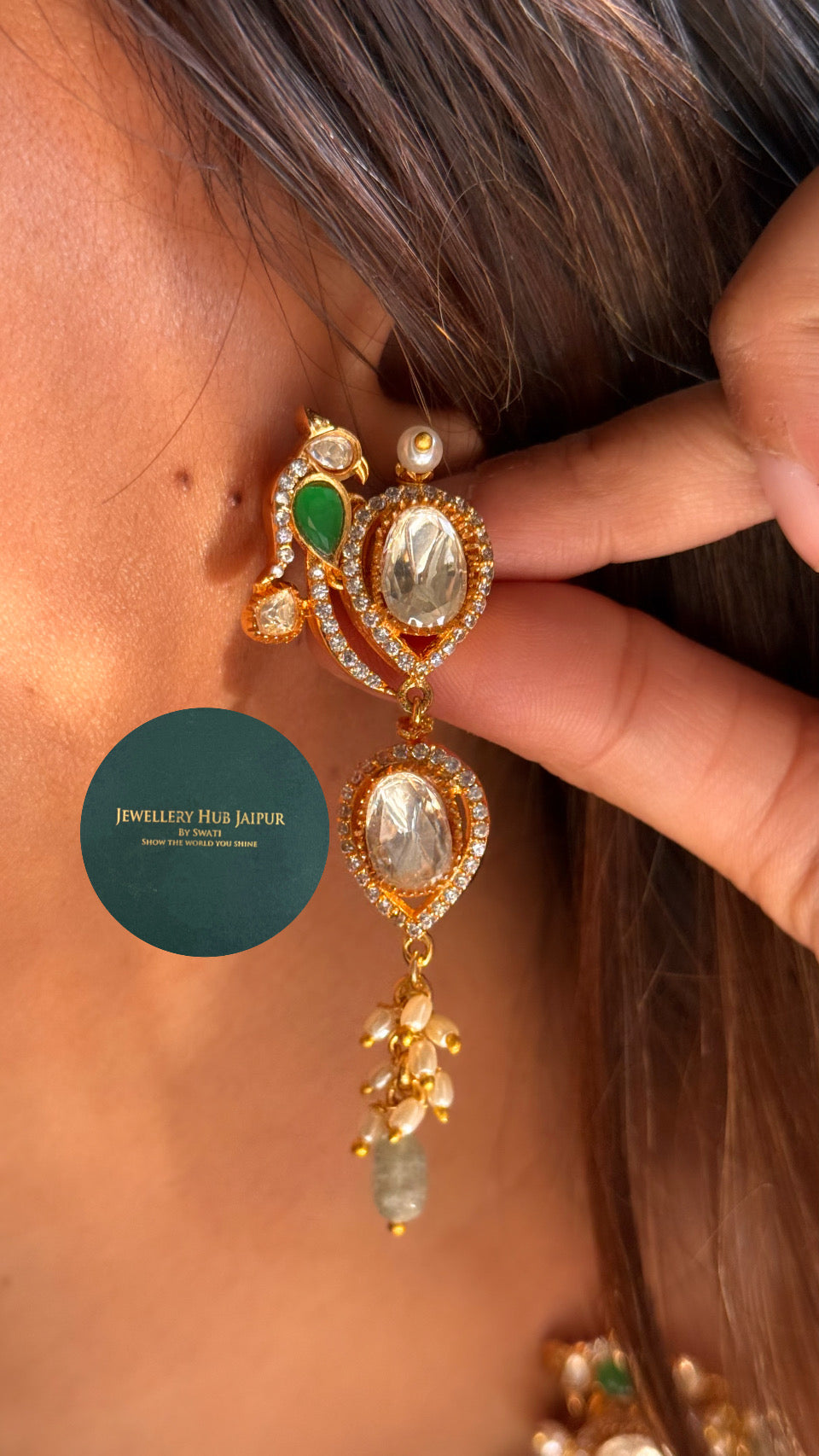 Real moissanite panna peacock inspired necklace with strawberry drops