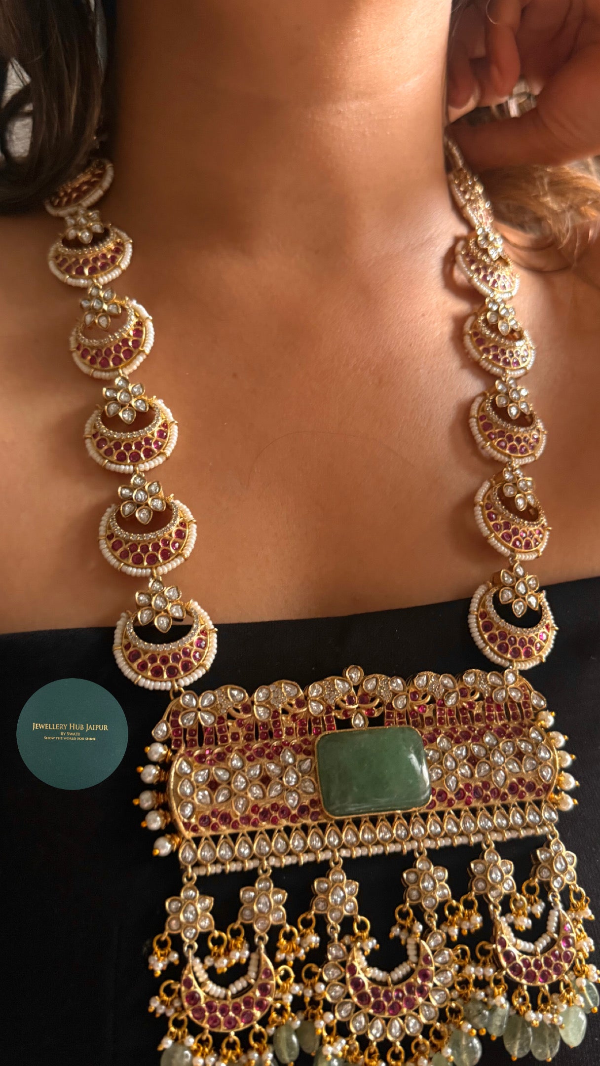 Mint doublet & ruby katdana chaand designer raani haar