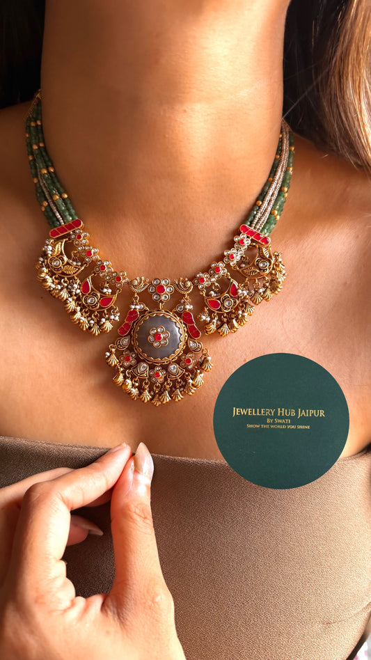 Ruby inlay rajwada collar set