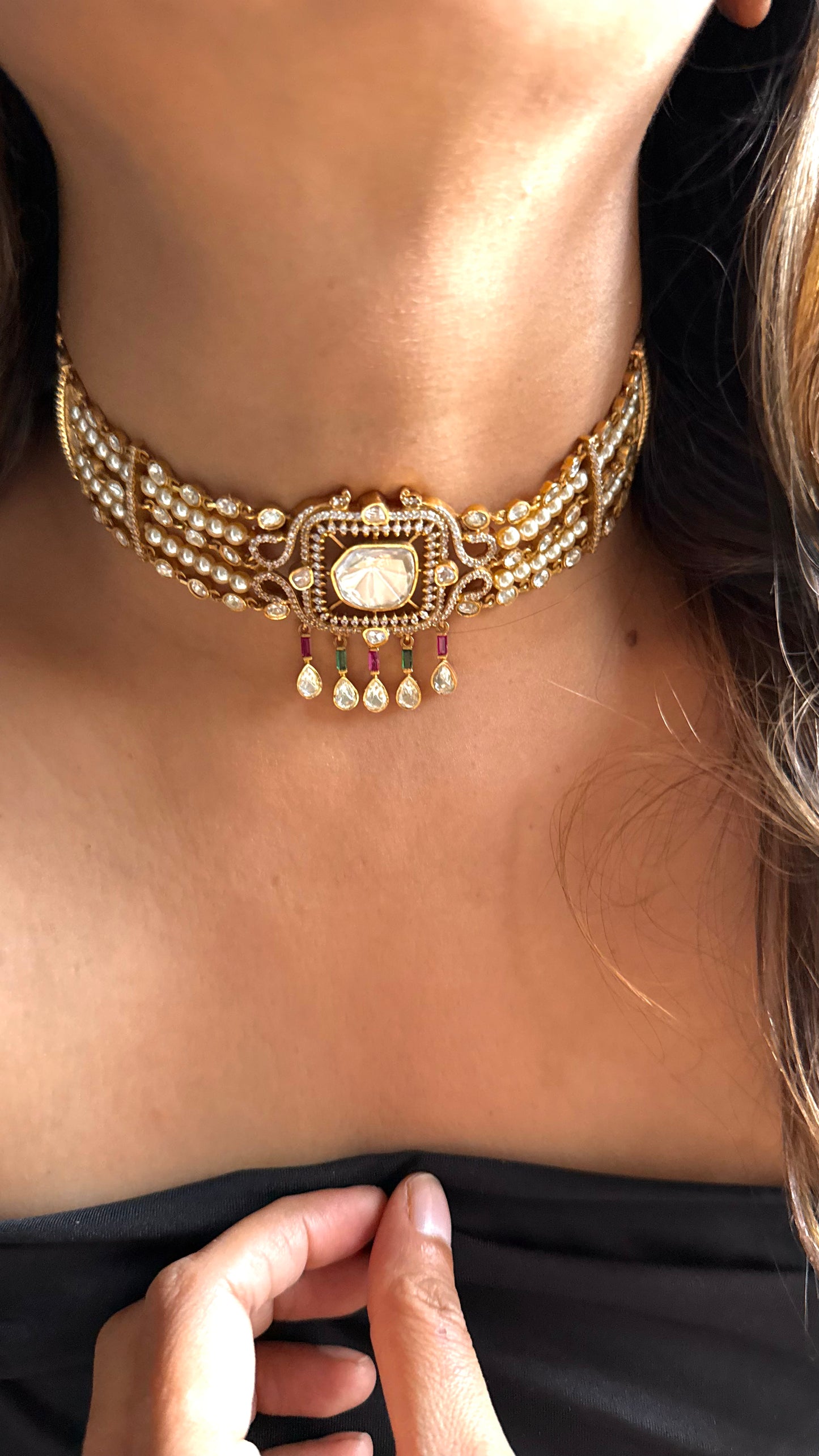 Pearl & Moissanite Uncut LV Polki choker