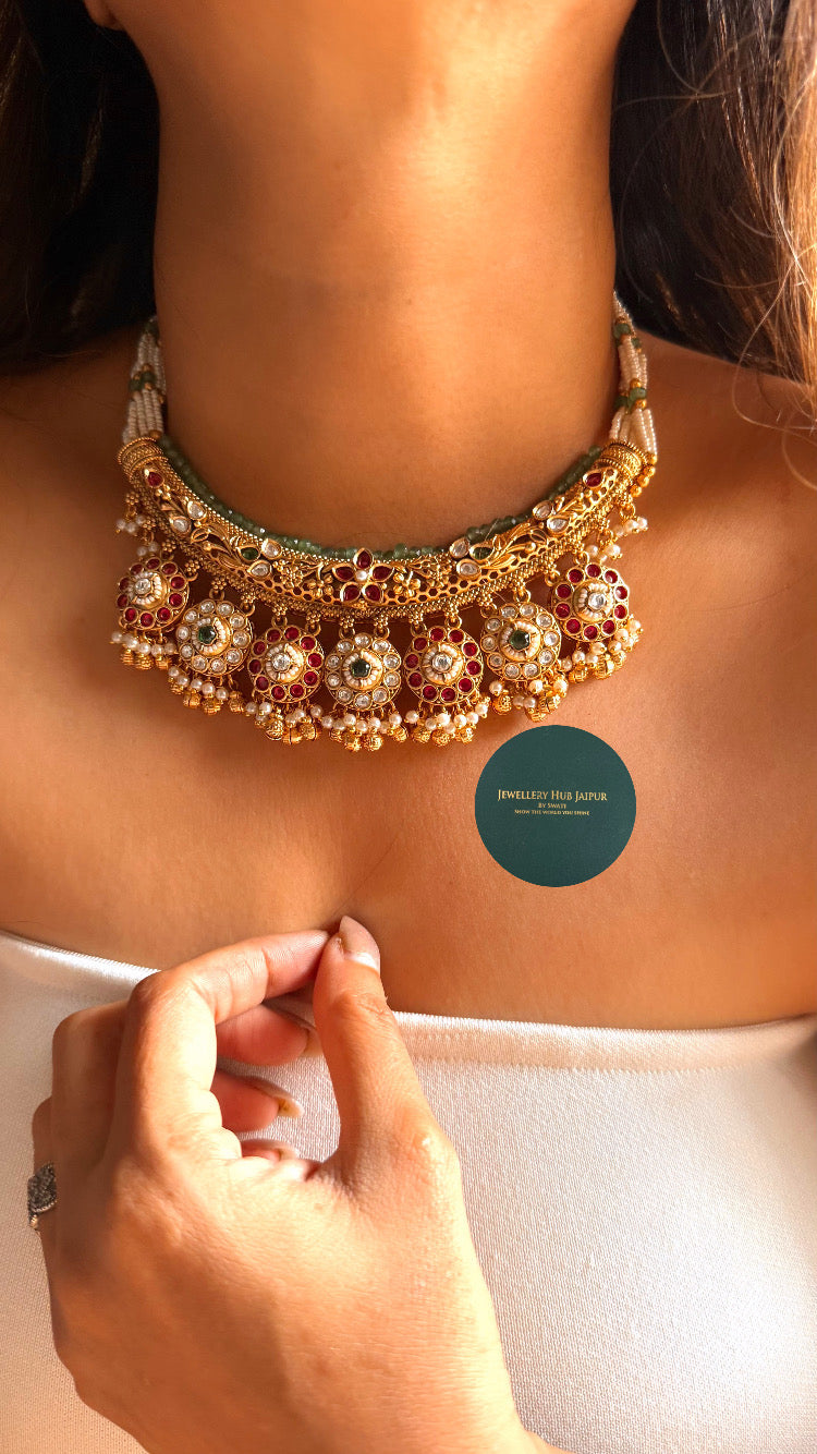 Rajwada rani pink & emerald  hasli