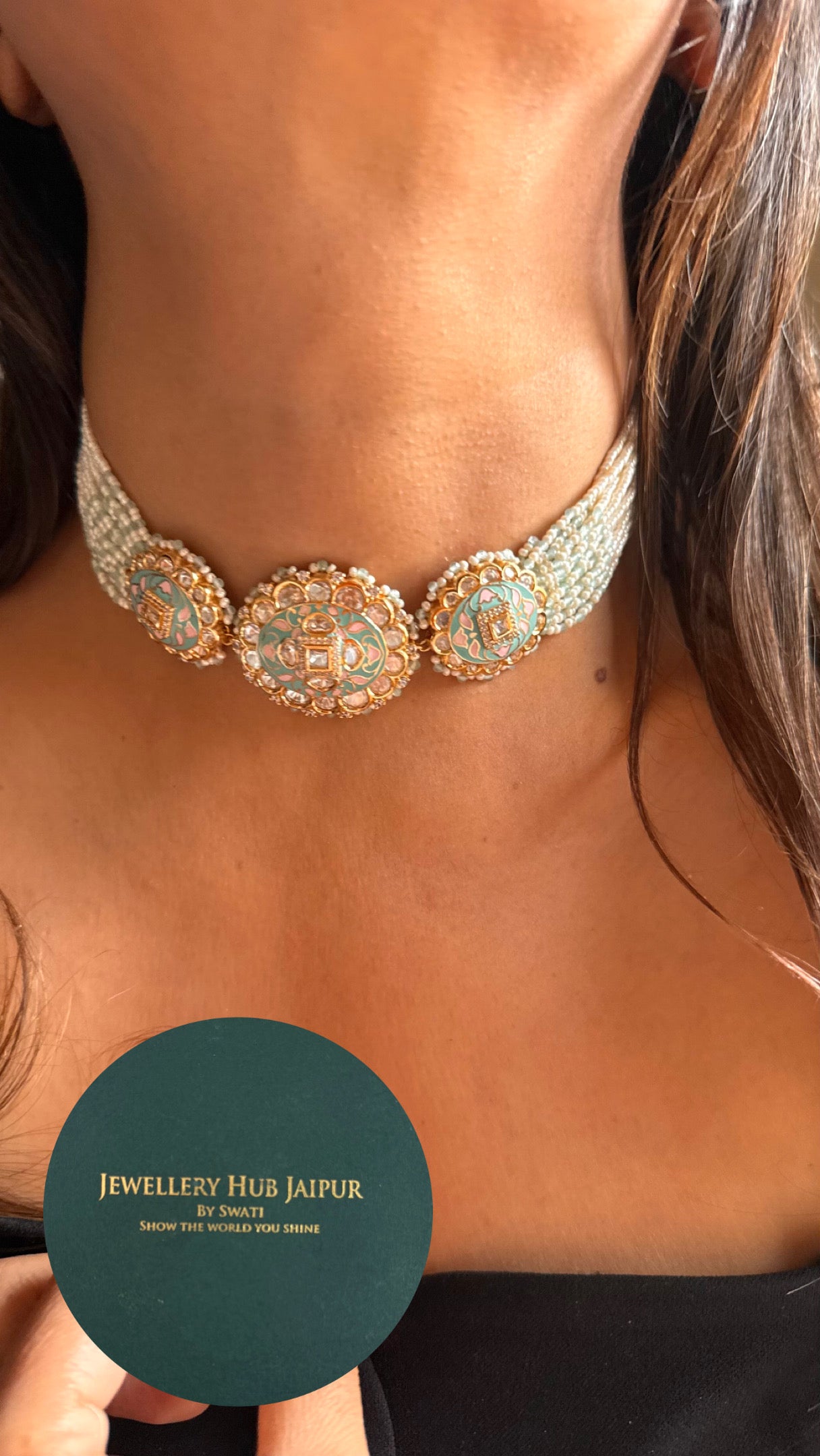 Firoza & pink meenakari heritage choker