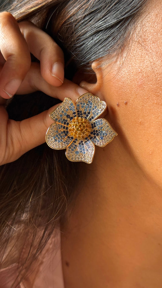 Delft Blue Mosaic Flower Studs