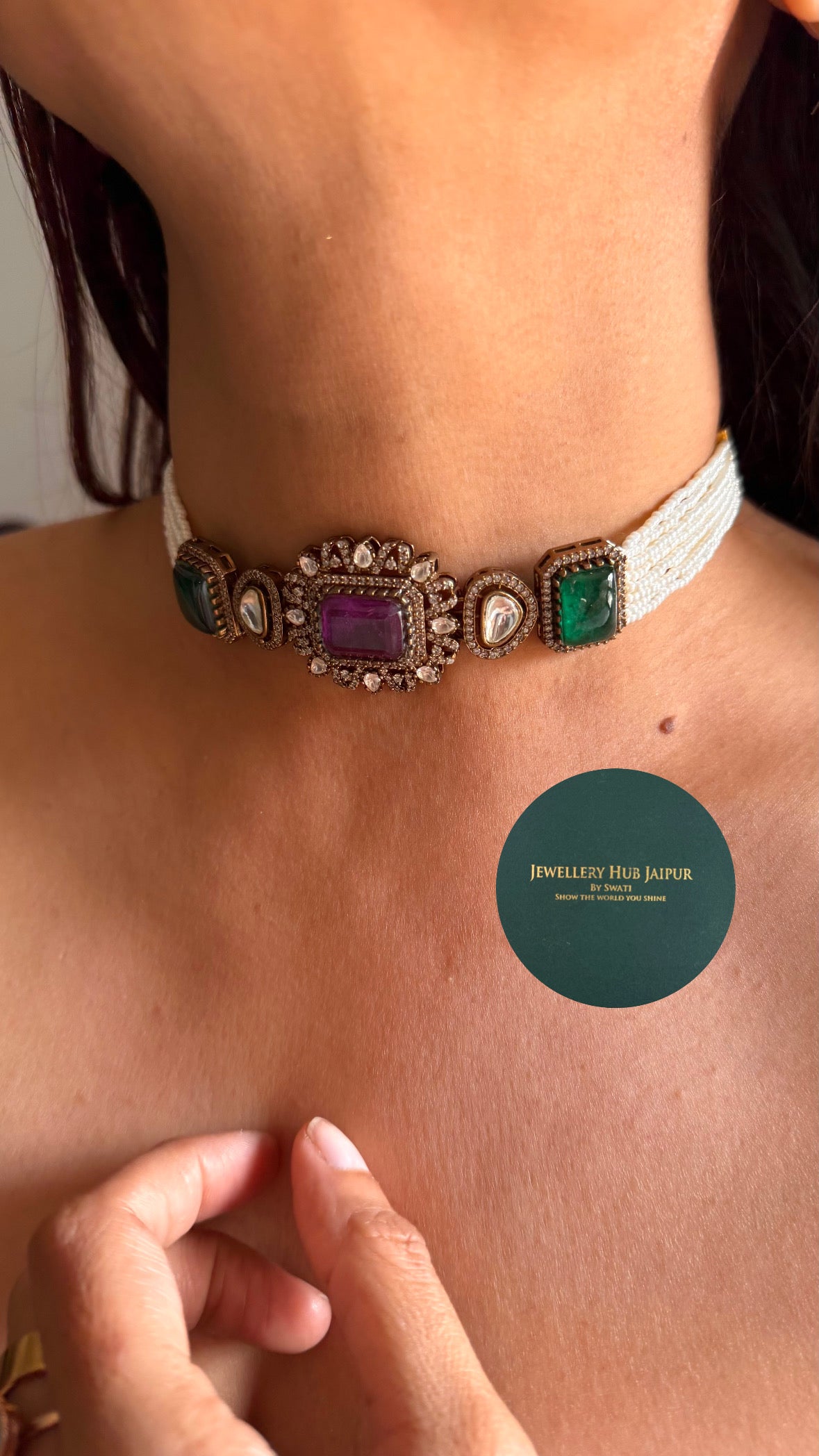 Emerald tanzanite minimal choker