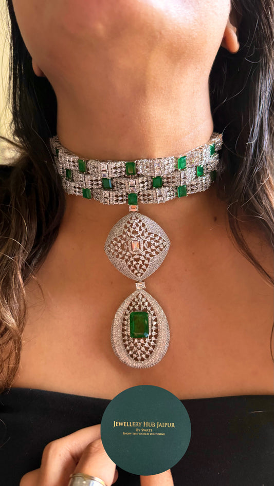 Emerald majestic crystal diamond Necklace