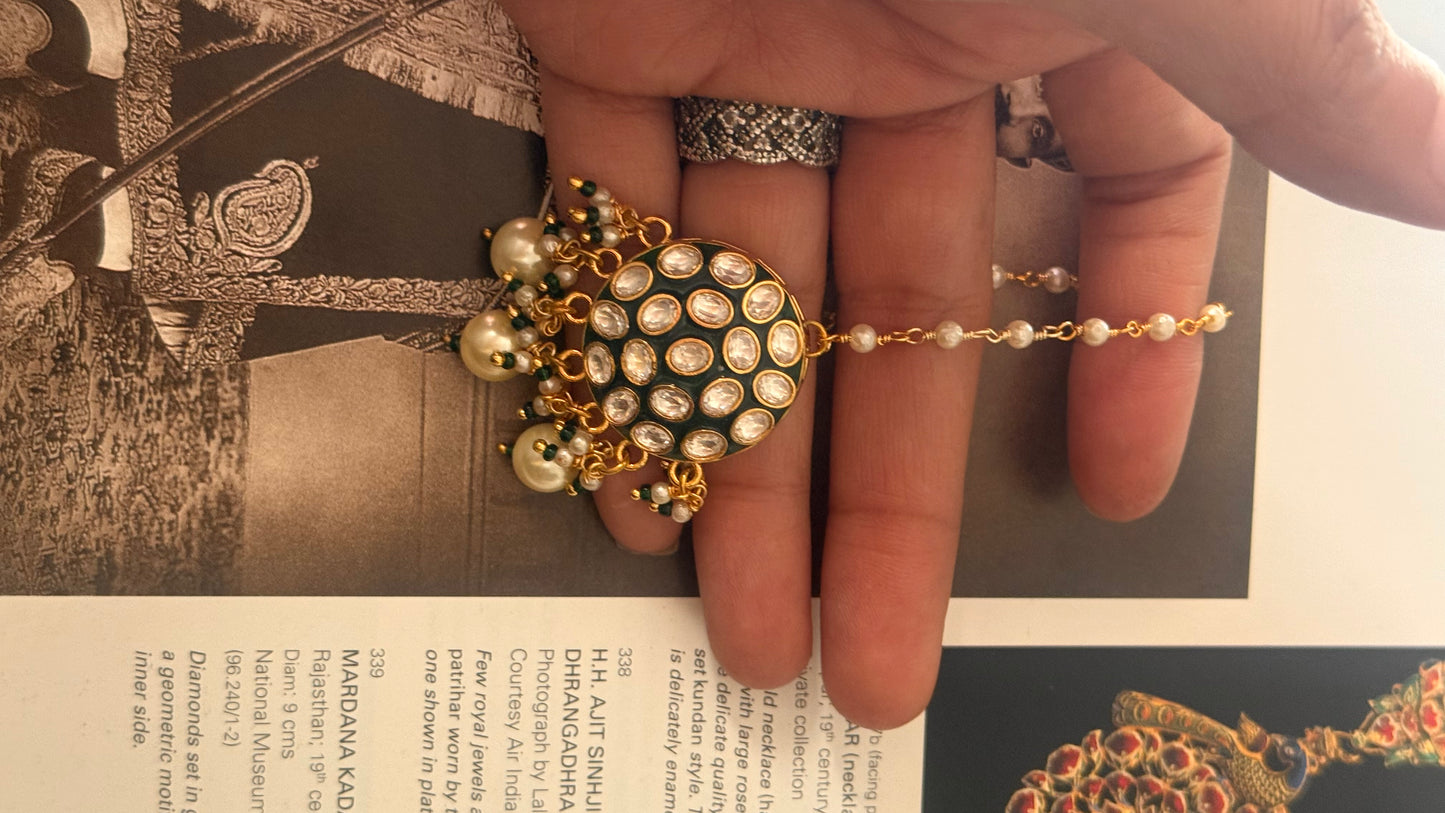 Emerald meenakari round  maangtika