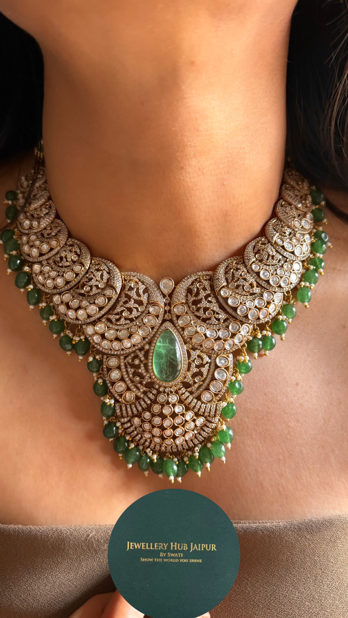 Emerald Victorian designer  collar Necklace