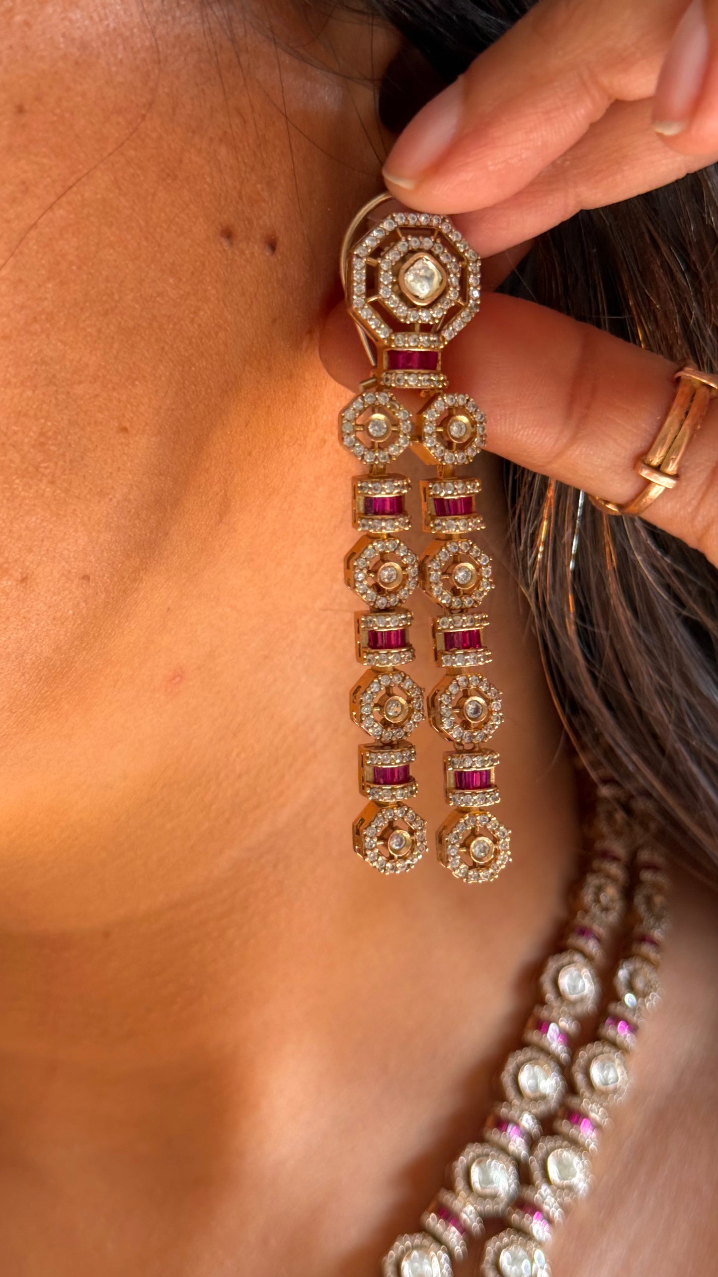 Rani pink takkar dual line necklace