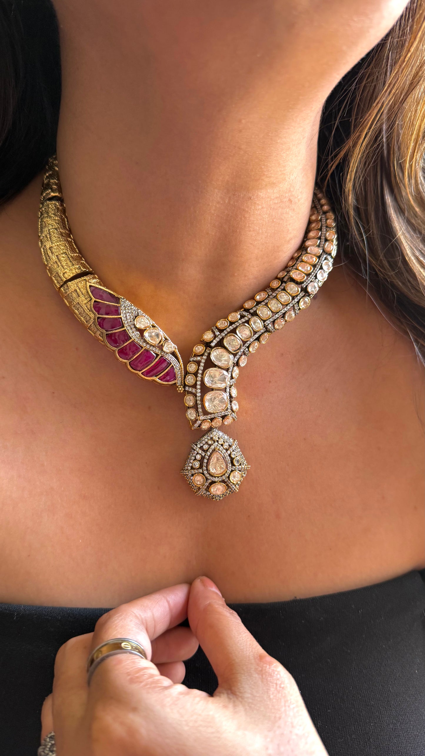 Ruby designer Hasli style Victorian LV Polki necklace