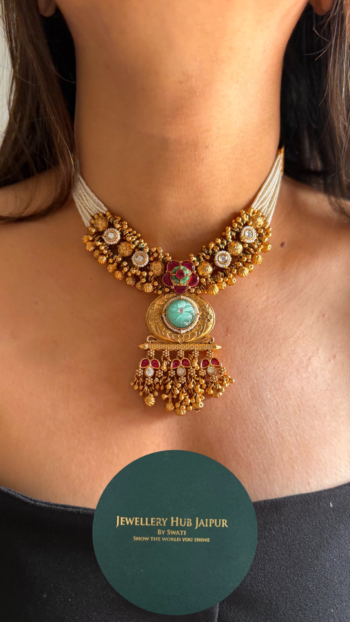 Mint oval Swarovski drop heritage necklace