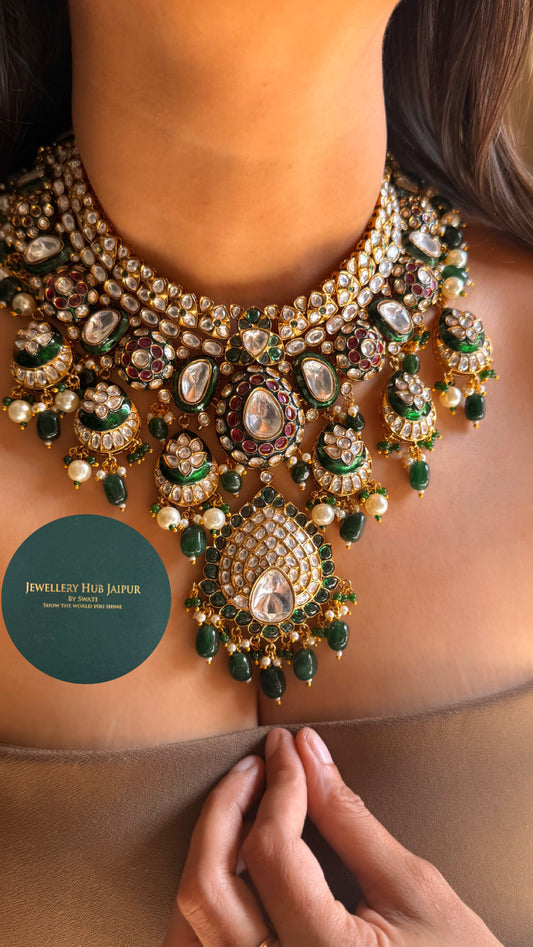 Emerald meenakari heritage polki necklace