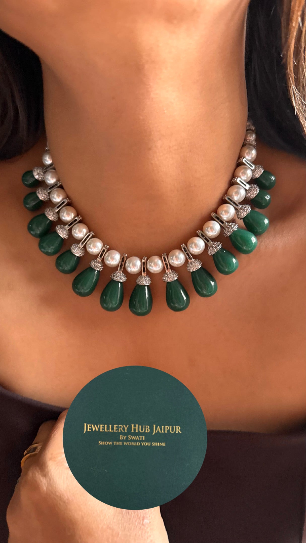Emerald drops with pearl detailing set