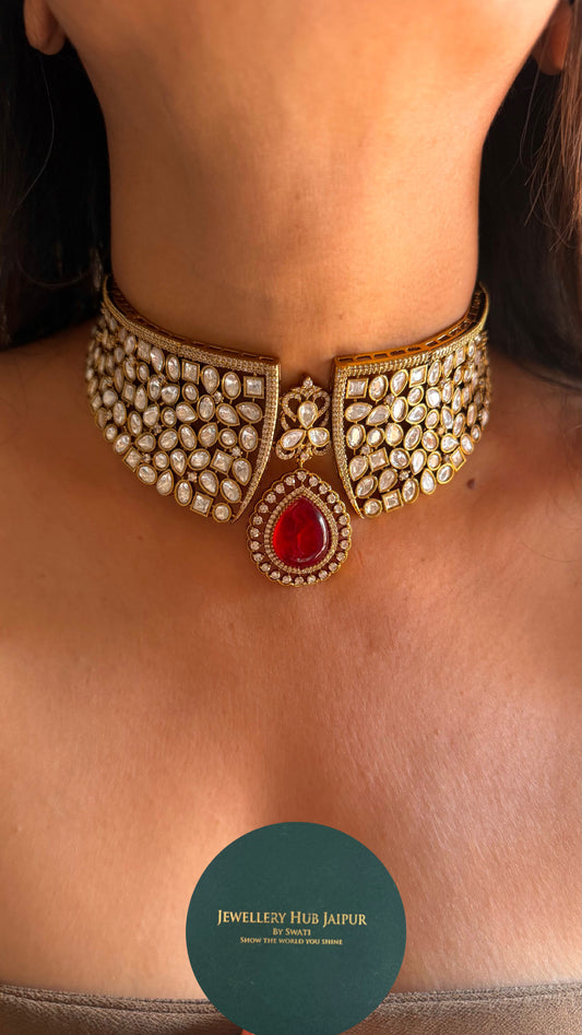 Ruby moissanite polki Victorian choker