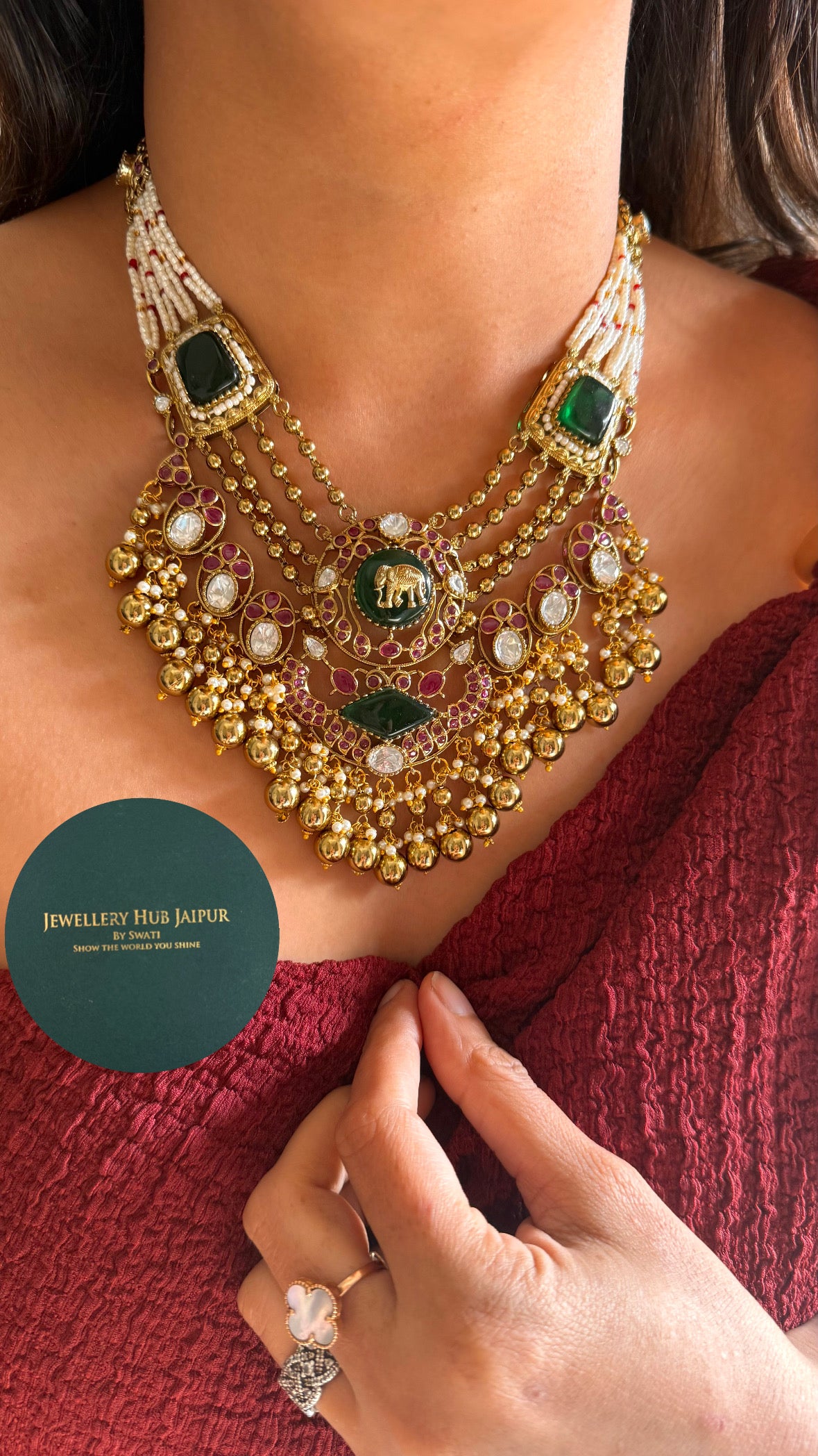 Emerald Gajanan inspired rajwada necklace