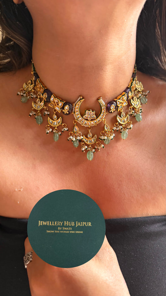 Amethyst inlay meenakari half moon choker Necklace
