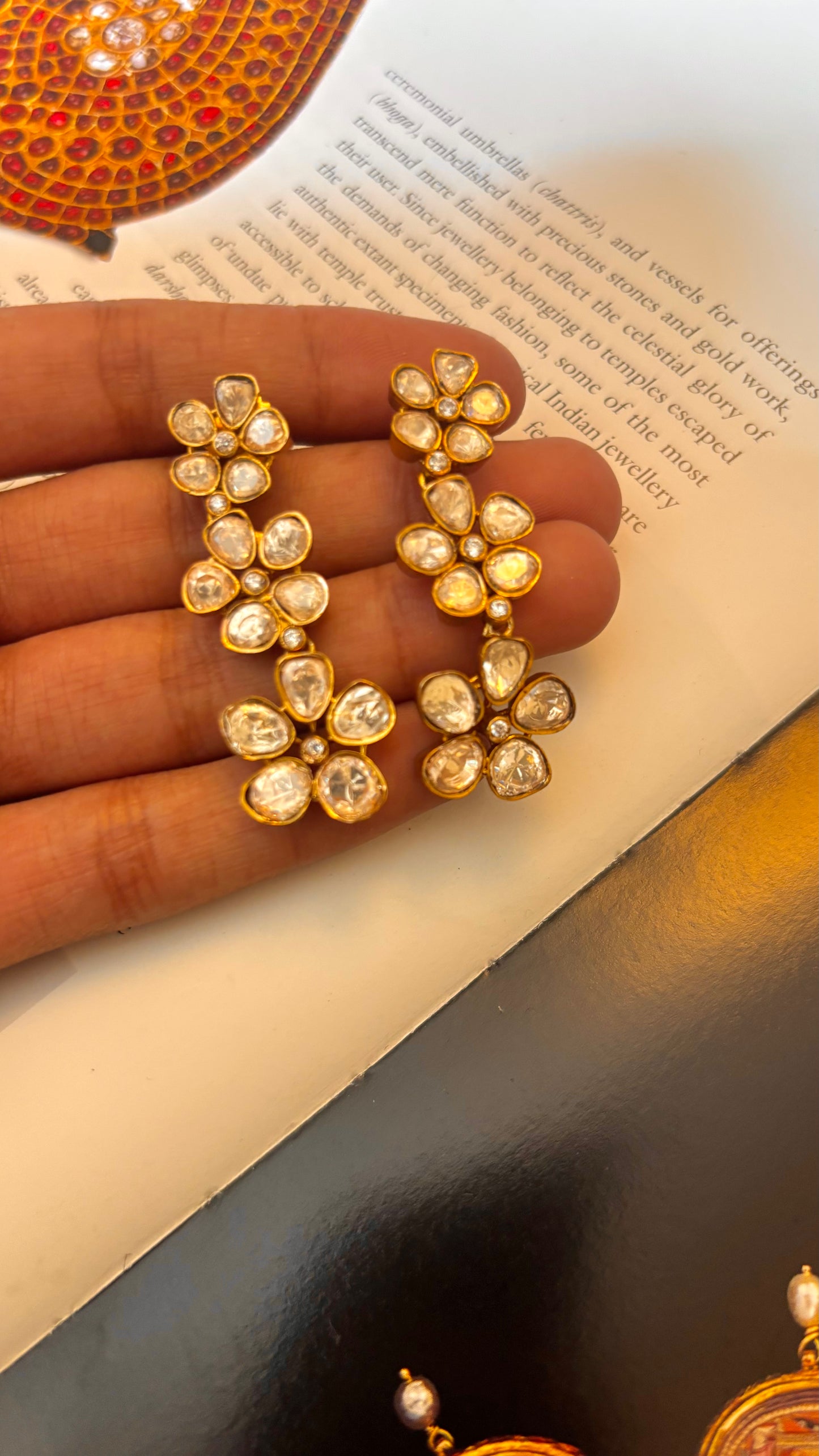 Peeli polki floral triple step earrings