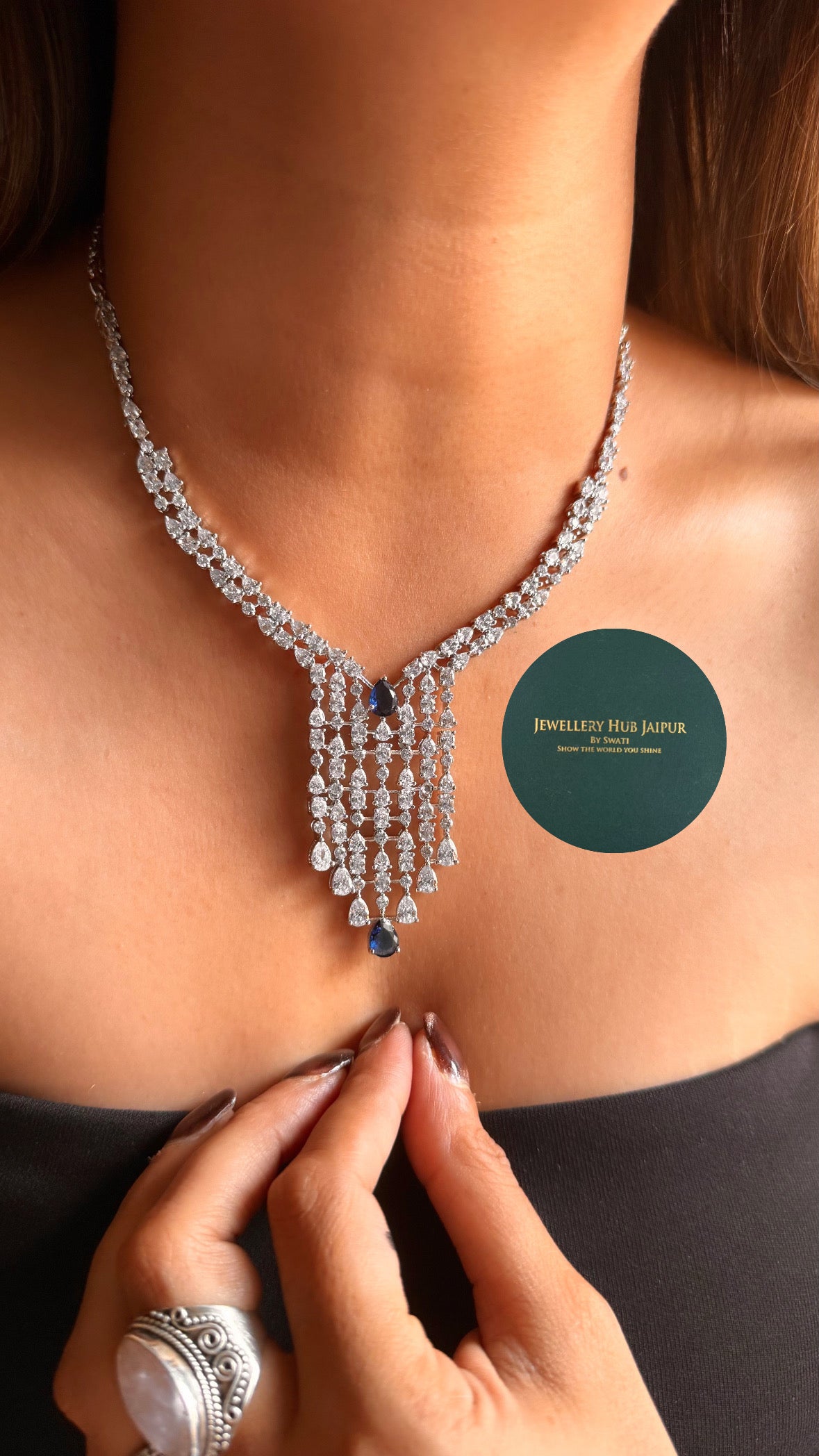 Sapphire cz diamond necklace