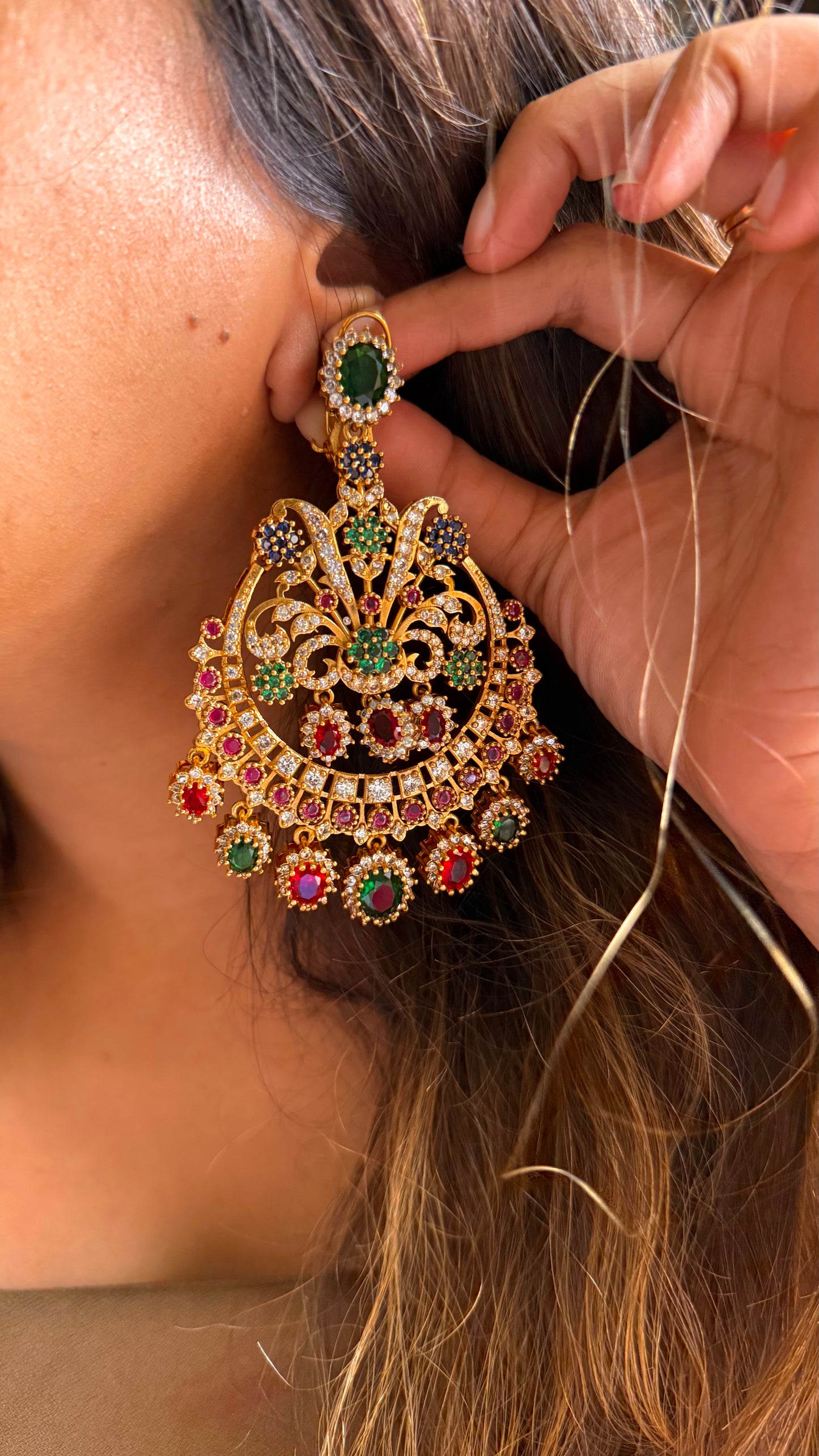 Sabhyasachi inspired navratna danglers