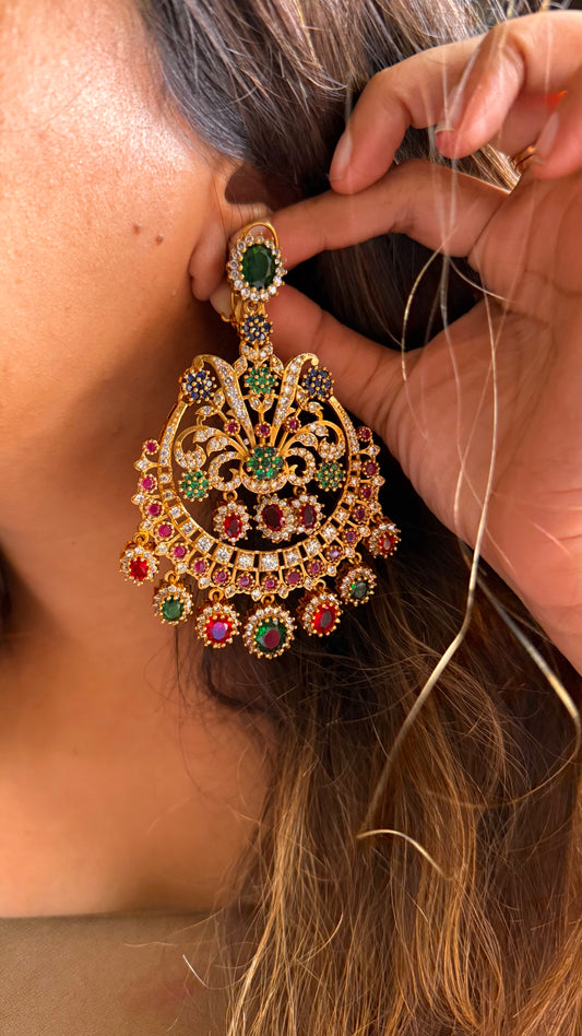Sabhyasachi inspired navratna danglers