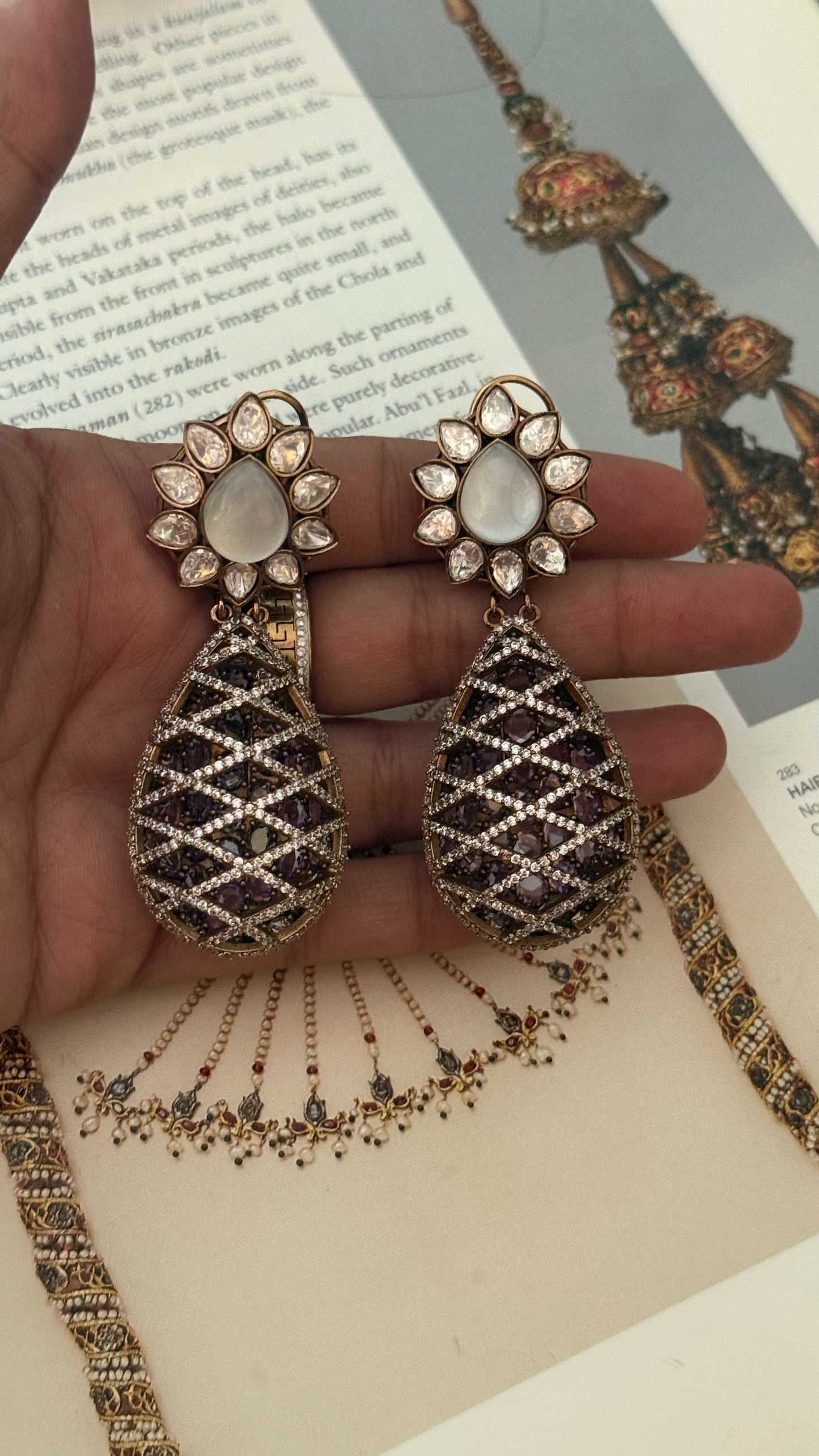 White & rose quartz moissanite danglers