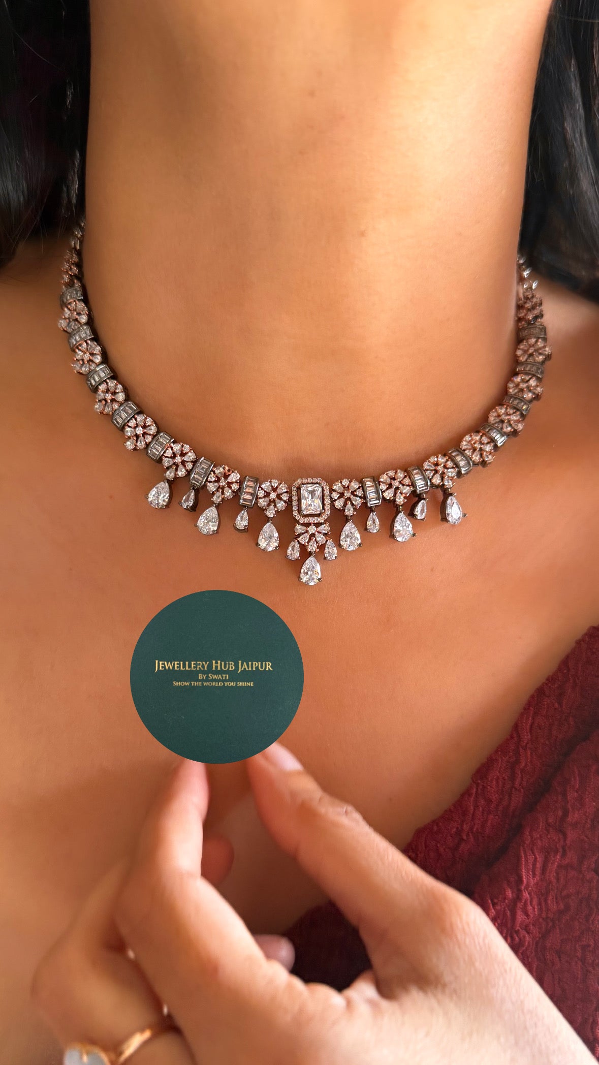 Dual polki diamond minimal necklace